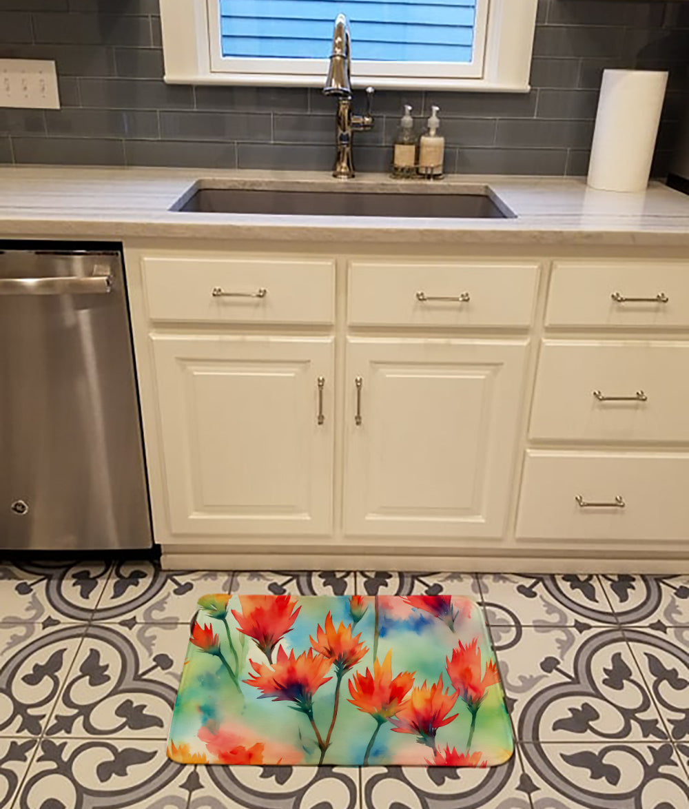 Wyoming Indian Paintbrush in Watercolor Memory Foam Kitchen Mat