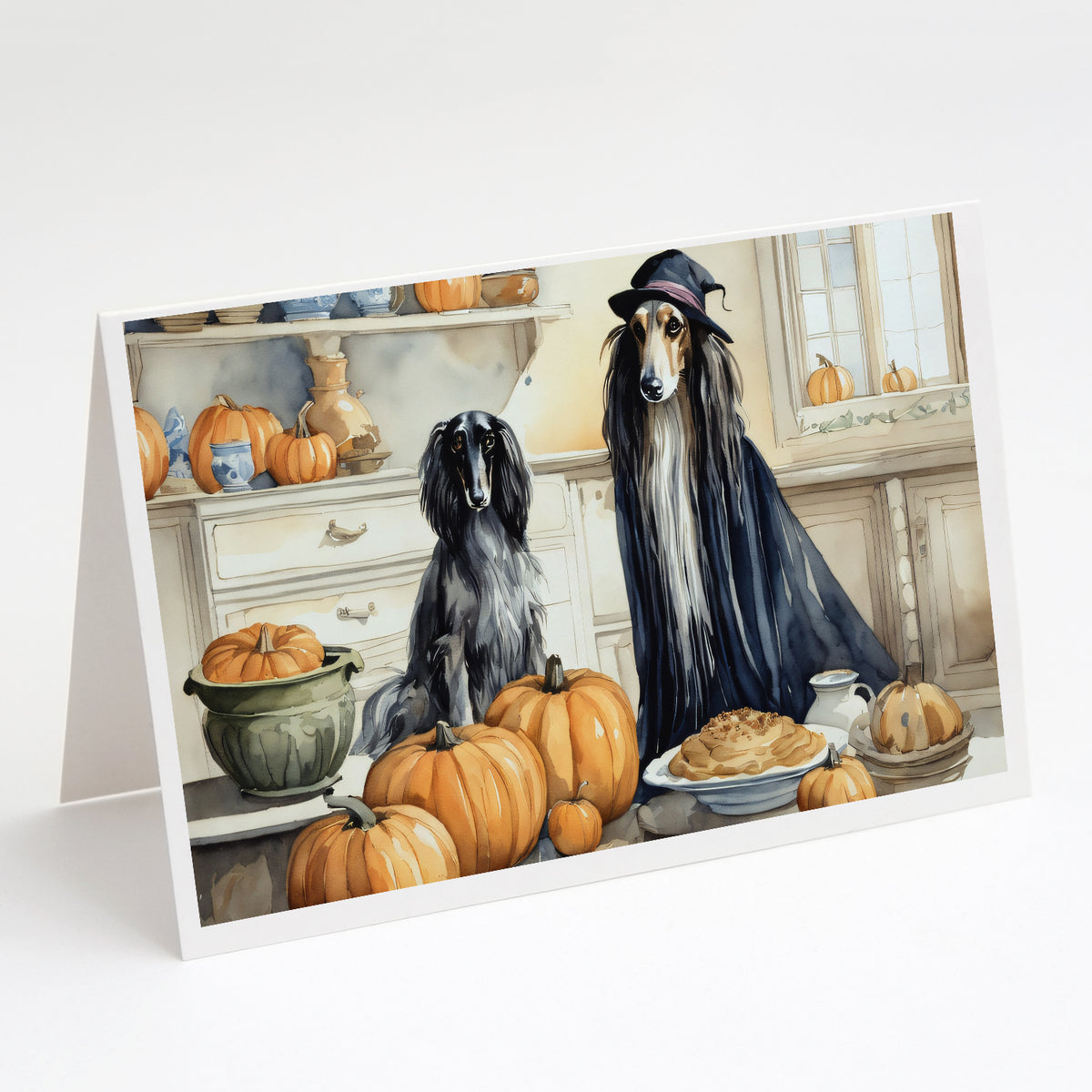 Buy this Afghan Hound Fall Kitchen Pumpkins Greeting Cards and Envelopes Pack of 8