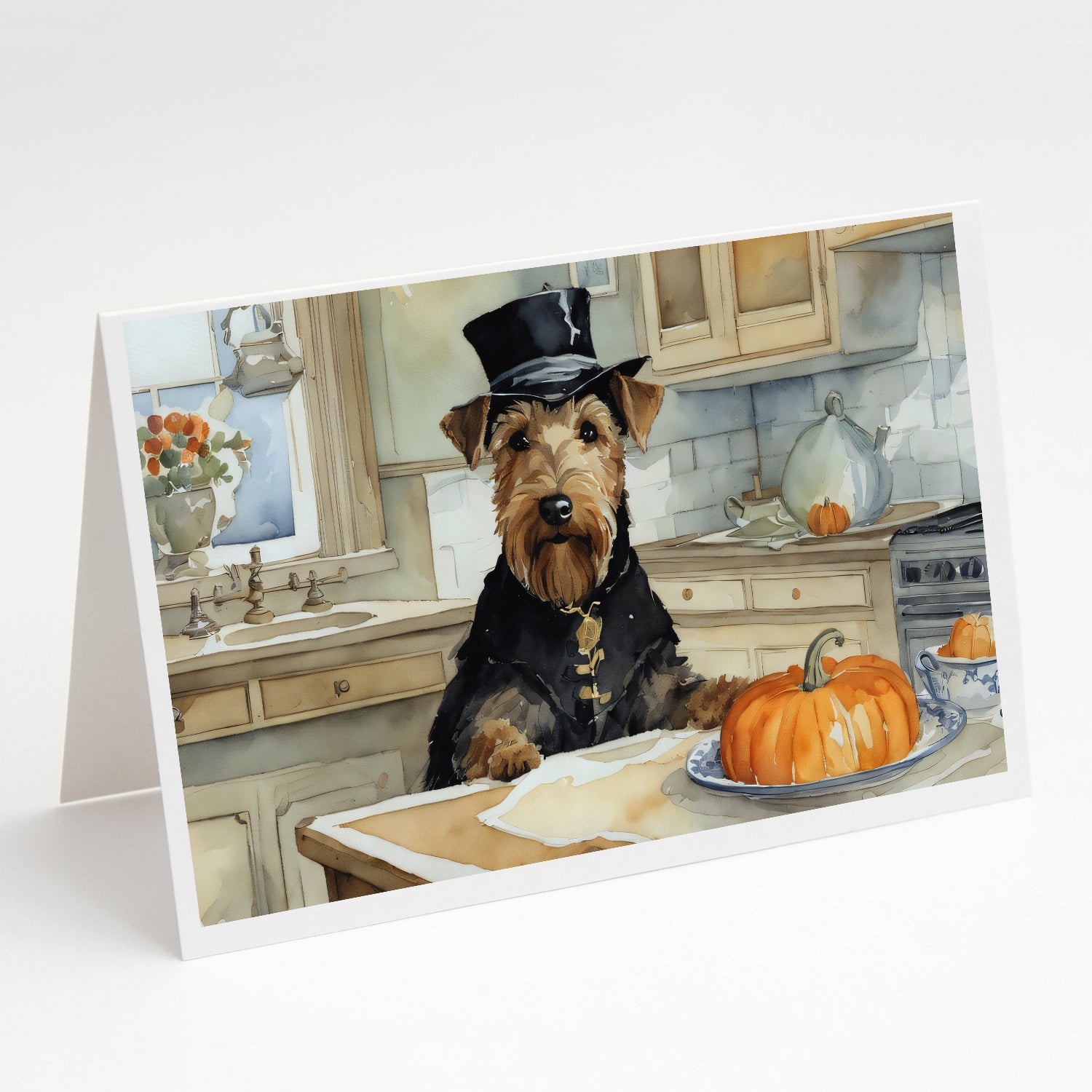 Buy this Airedale Terrier Fall Kitchen Pumpkins Greeting Cards and Envelopes Pack of 8