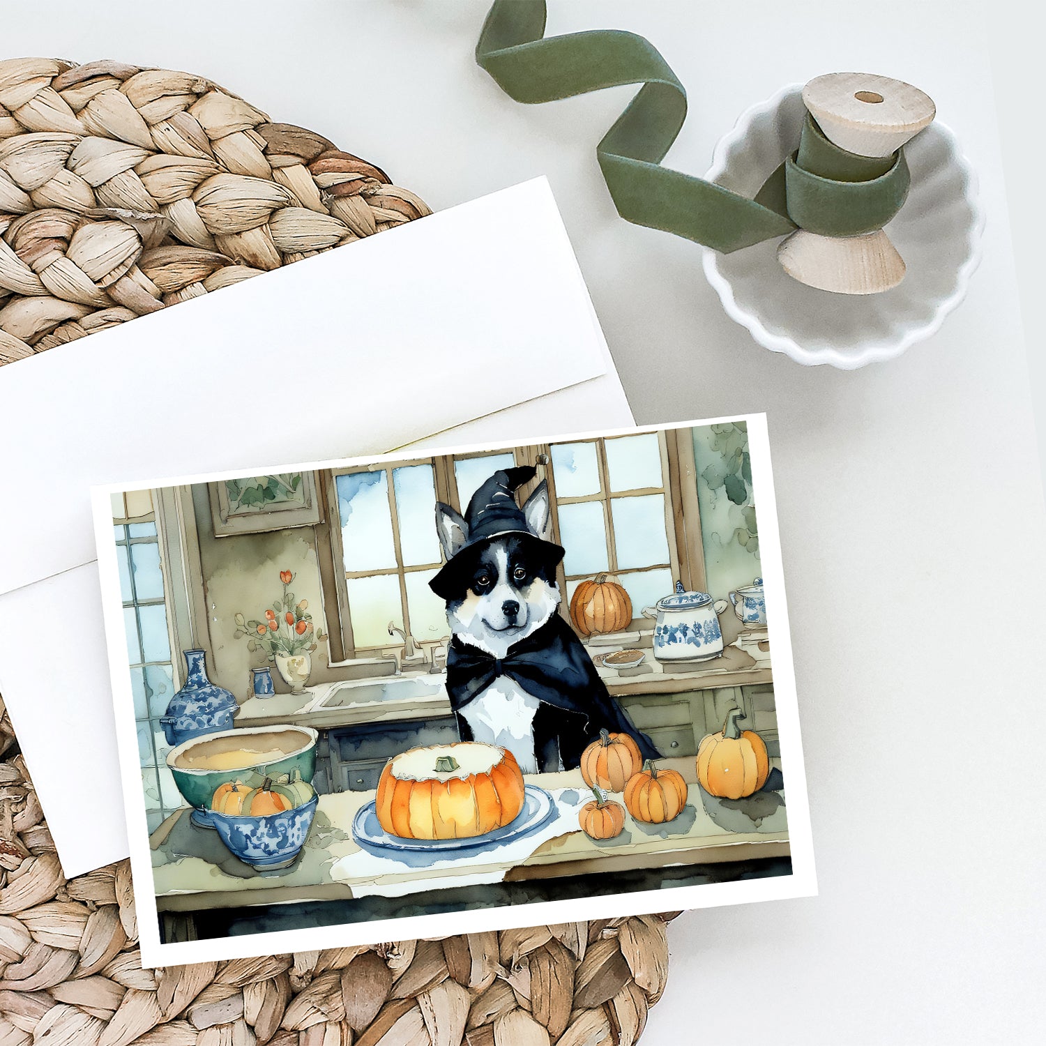 Buy this Akita Fall Kitchen Pumpkins Greeting Cards and Envelopes Pack of 8