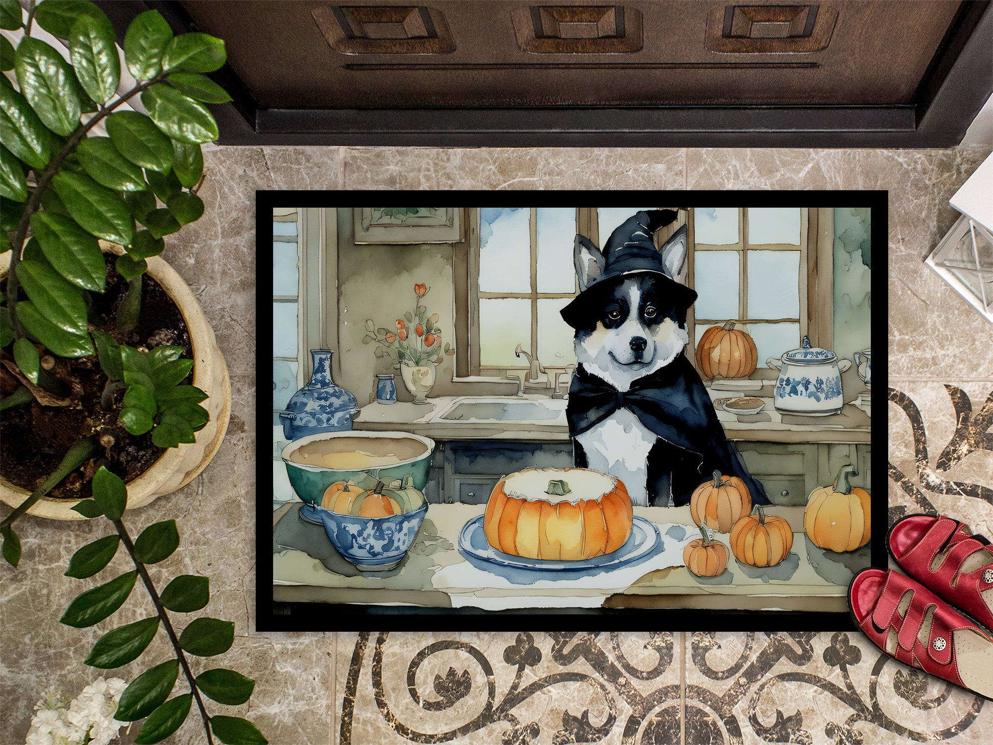 Akita Fall Kitchen Pumpkins Indoor or Outdoor Mat 24x36
