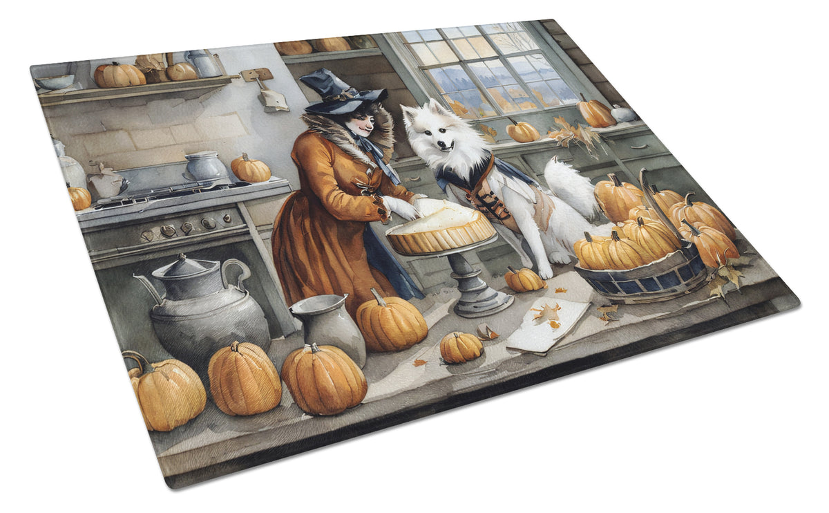 Buy this American Eskimo Fall Kitchen Pumpkins Glass Cutting Board Large