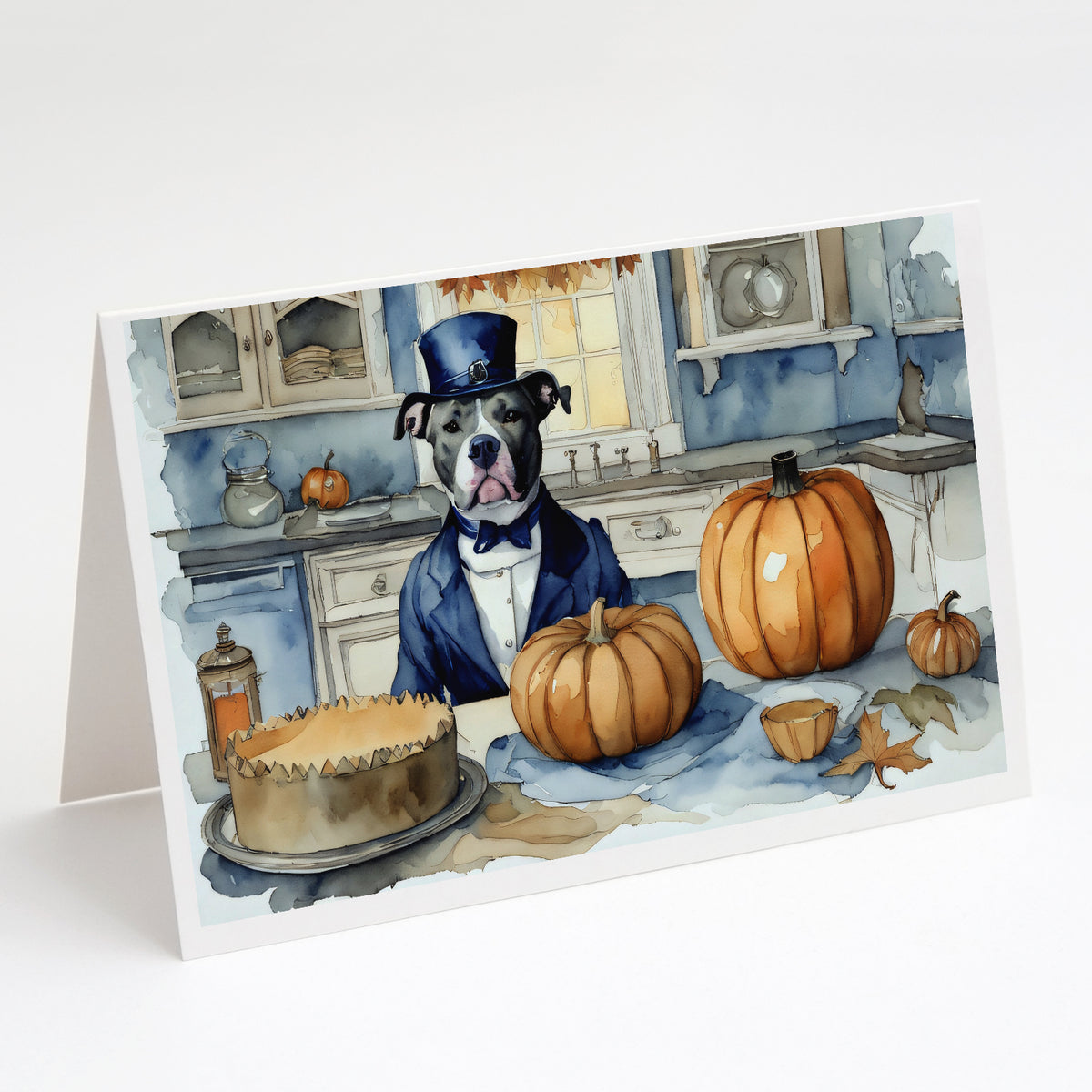 Buy this Pit Bull Terrier Fall Kitchen Pumpkins Greeting Cards and Envelopes Pack of 8