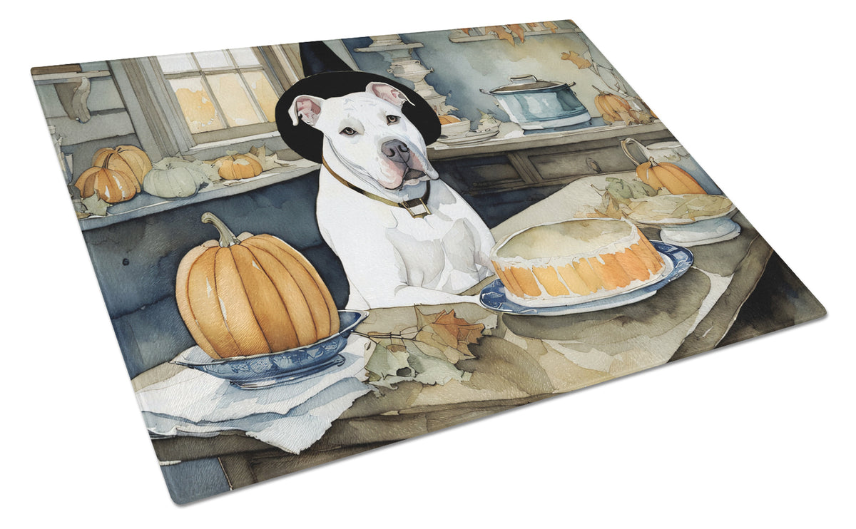 Buy this Pit Bull Terrier Fall Kitchen Pumpkins Glass Cutting Board Large