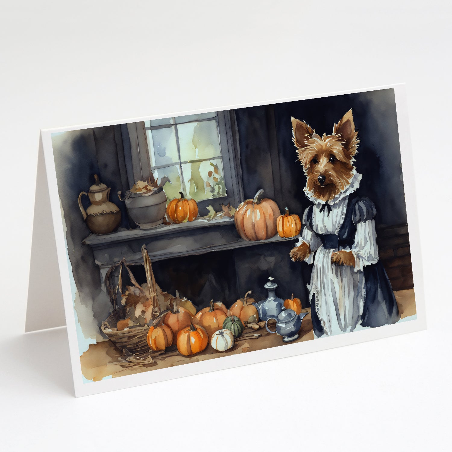 Buy this Australian Terrier Fall Kitchen Pumpkins Greeting Cards and Envelopes Pack of 8