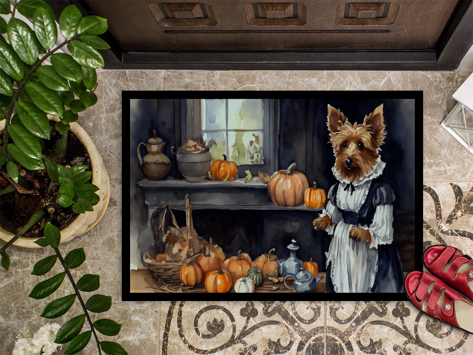 Australian Terrier Fall Kitchen Pumpkins Indoor or Outdoor Mat 24x36