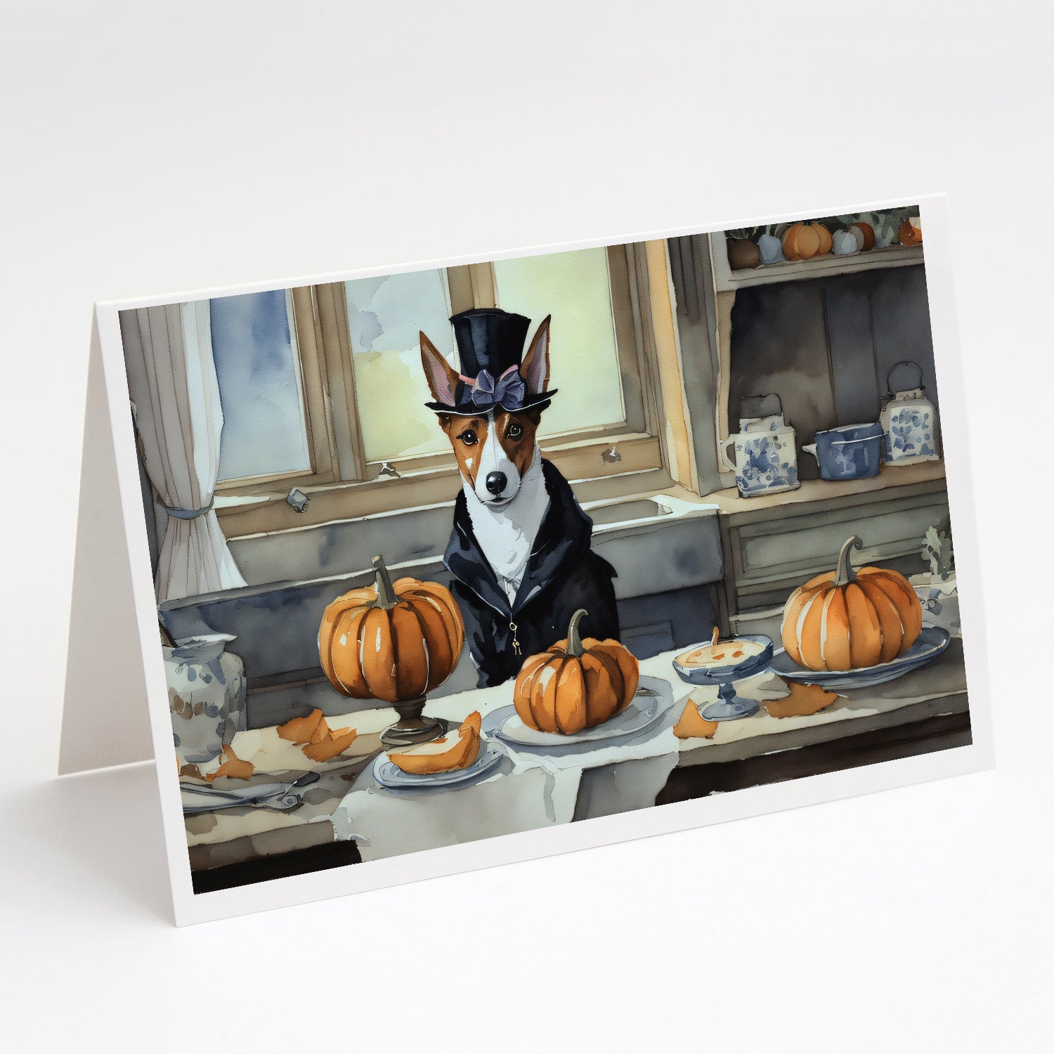 Buy this Basenji Fall Kitchen Pumpkins Greeting Cards and Envelopes Pack of 8