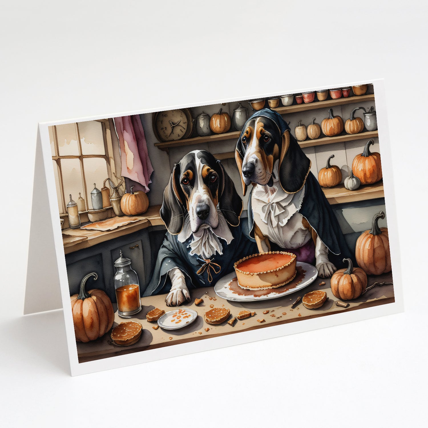 Buy this Basset Hound Fall Kitchen Pumpkins Greeting Cards and Envelopes Pack of 8