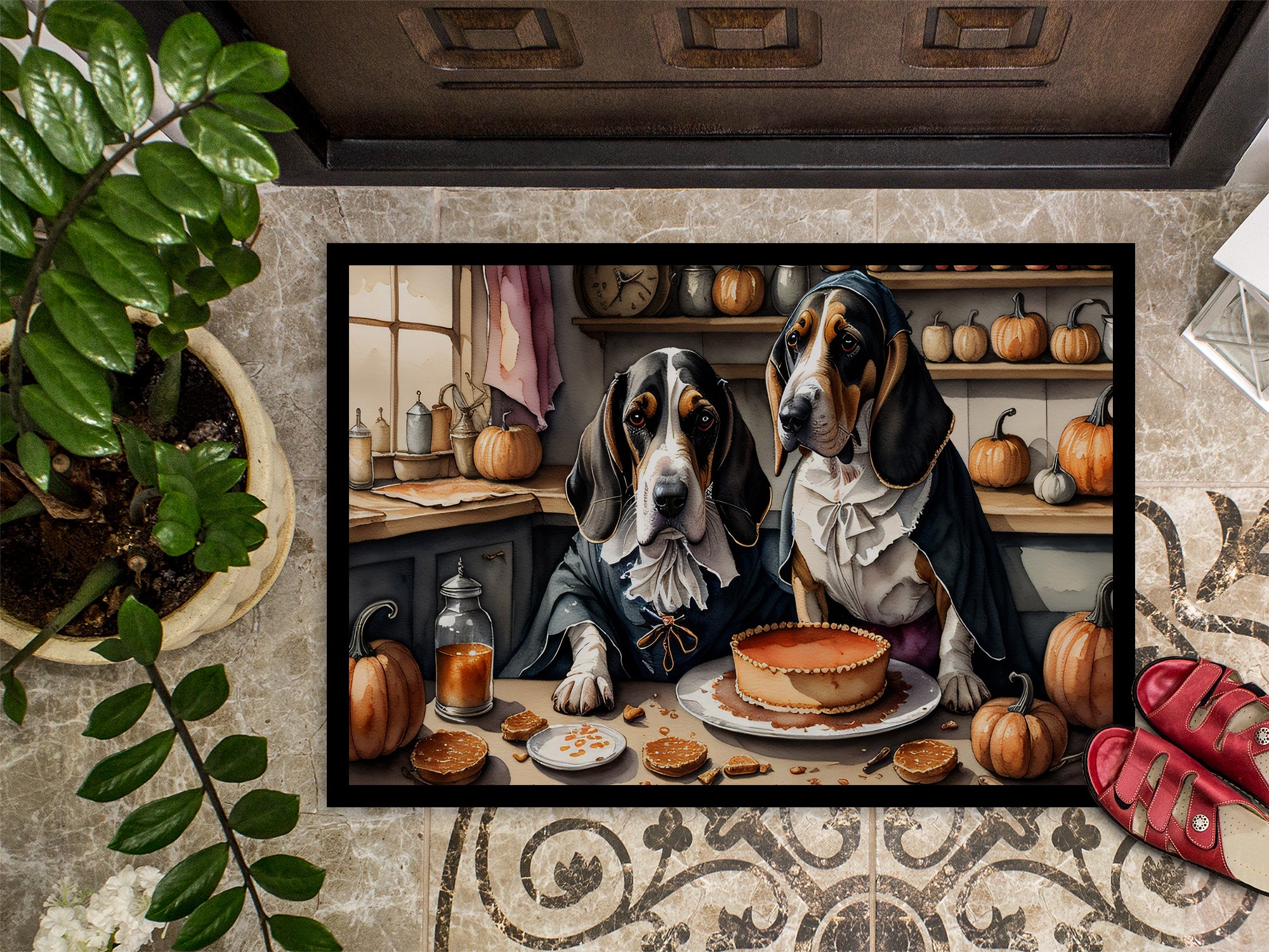 Basset Hound Fall Kitchen Pumpkins Indoor or Outdoor Mat 24x36