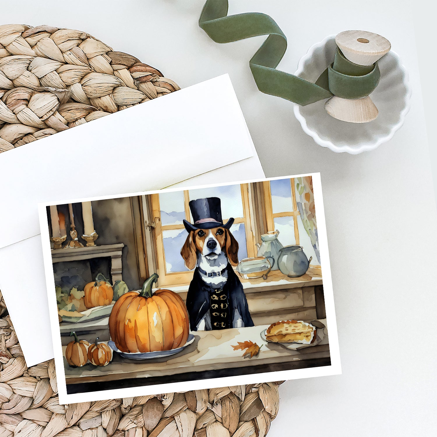 Buy this Beagle Fall Kitchen Pumpkins Greeting Cards and Envelopes Pack of 8
