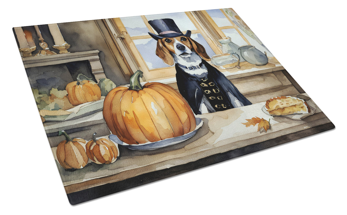 Buy this Beagle Fall Kitchen Pumpkins Glass Cutting Board Large