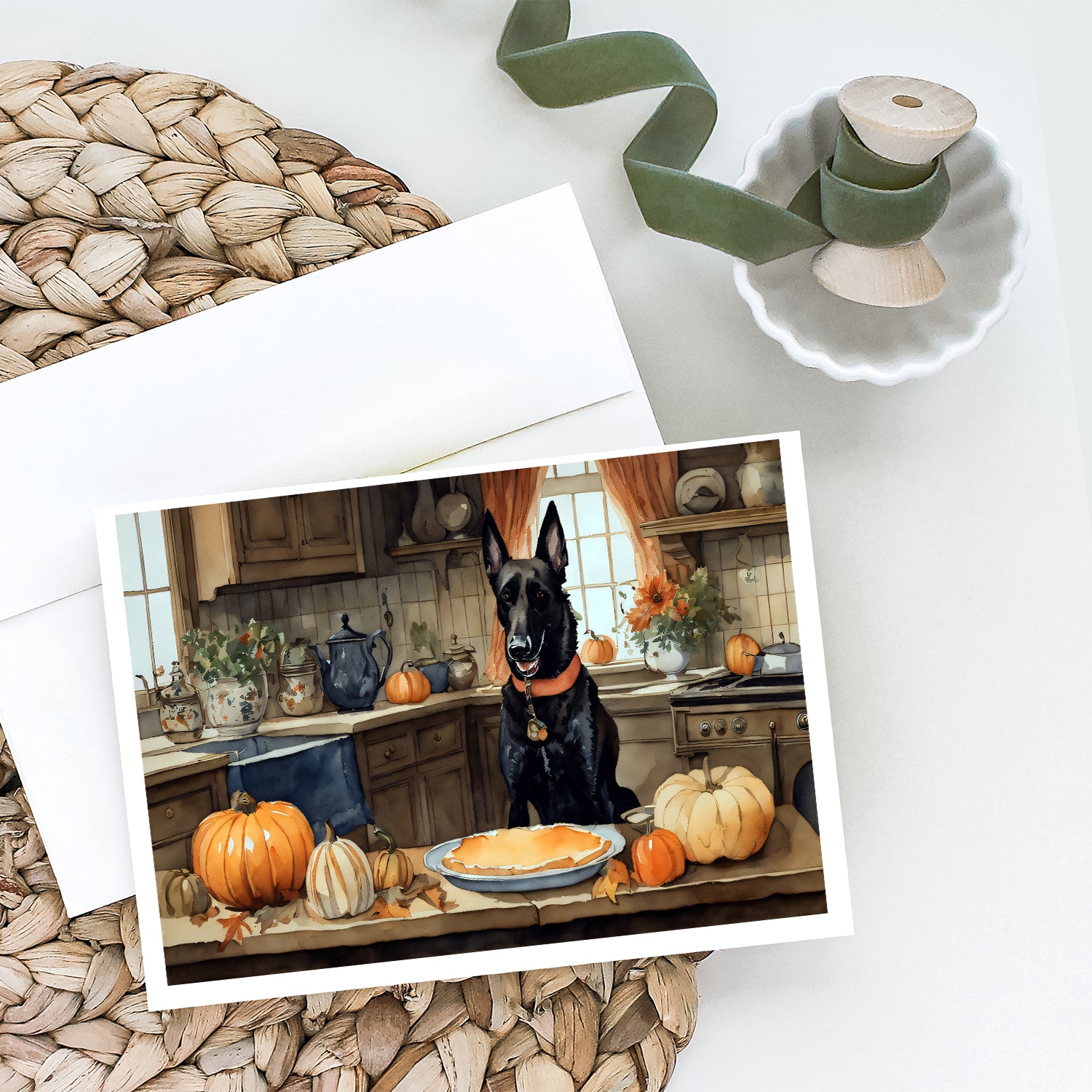 Belgian Malinois Fall Kitchen Pumpkins Greeting Cards and Envelopes Pack of 8
