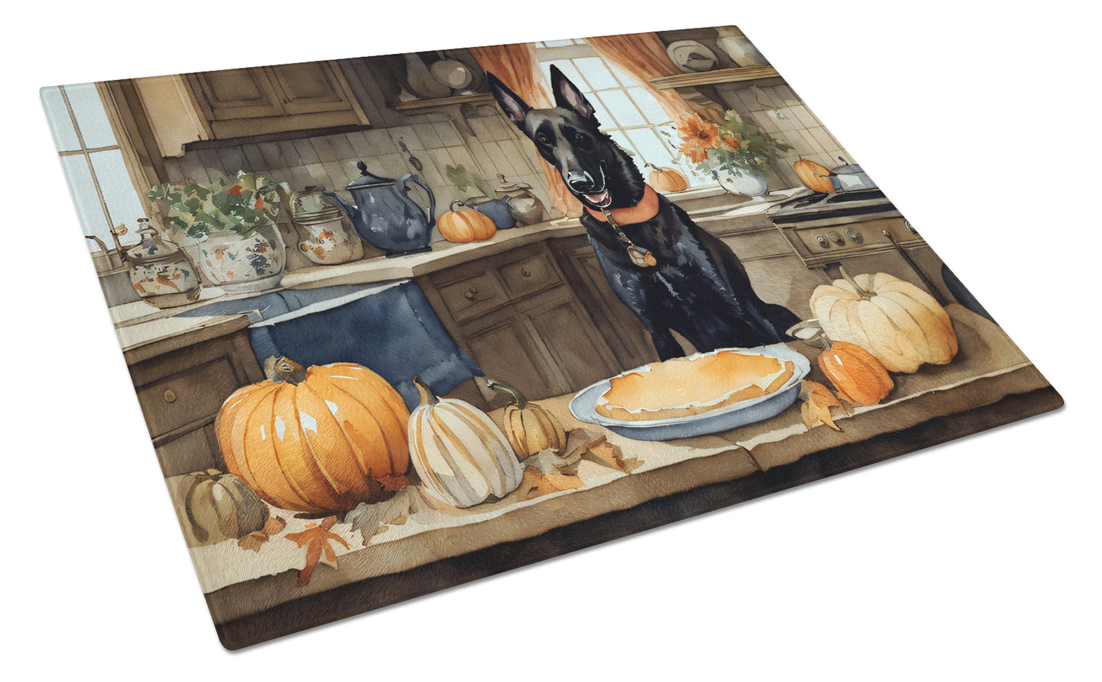 Buy this Belgian Malinois Fall Kitchen Pumpkins Glass Cutting Board Large