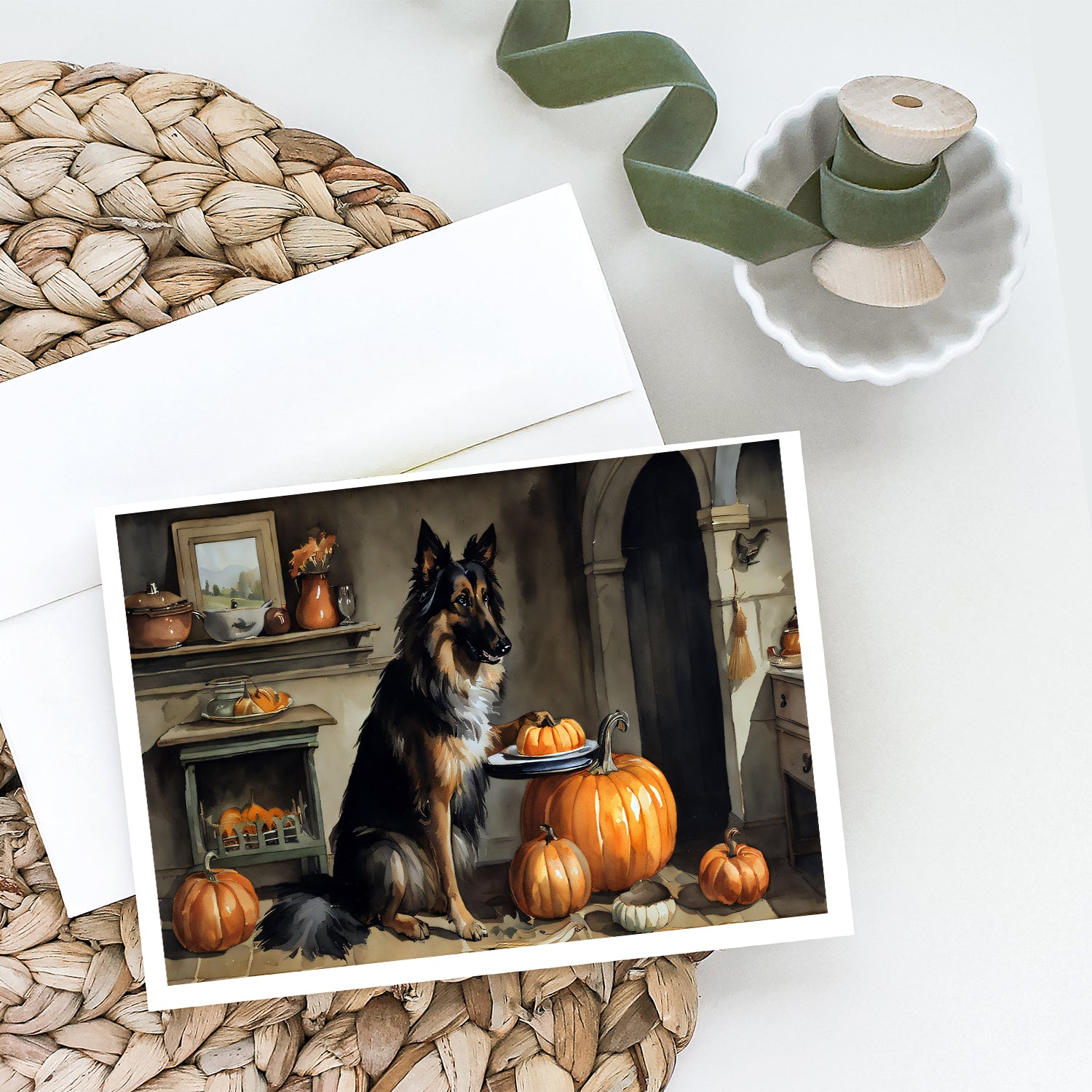 Buy this Belgian Tervuren Fall Kitchen Pumpkins Greeting Cards and Envelopes Pack of 8