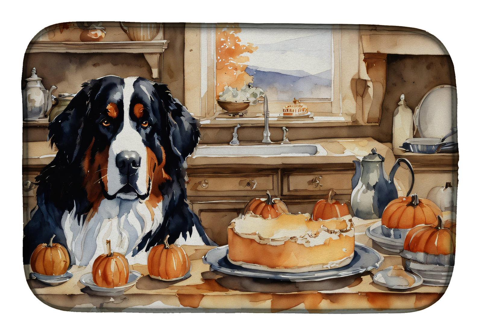 Buy this Bernese Mountain Dog Fall Kitchen Pumpkins Dish Drying Mat