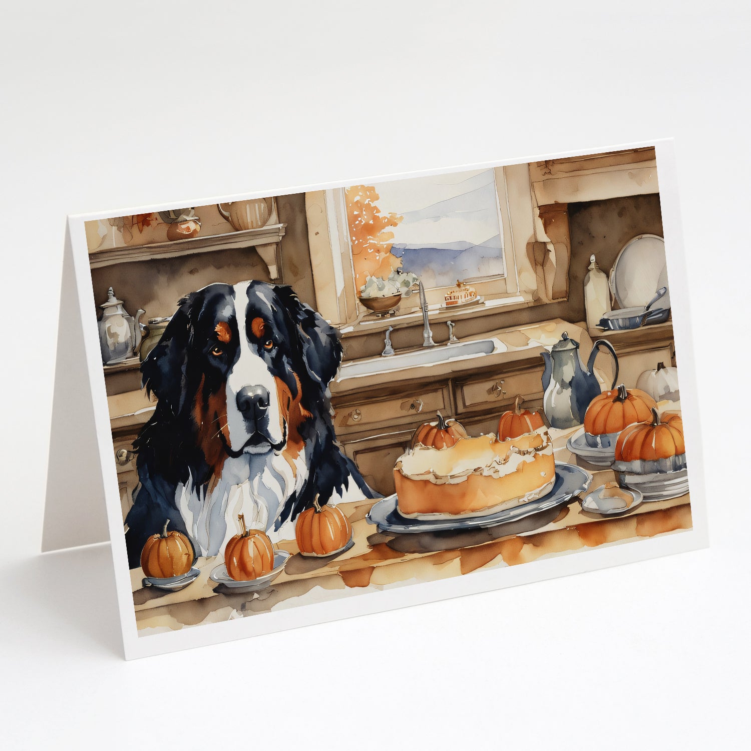 Buy this Bernese Mountain Dog Fall Kitchen Pumpkins Greeting Cards and Envelopes Pack of 8