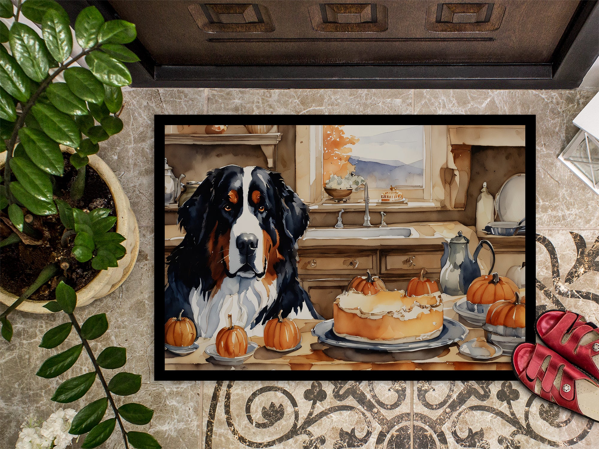 Bernese Mountain Dog Fall Kitchen Pumpkins Indoor or Outdoor Mat 24x36