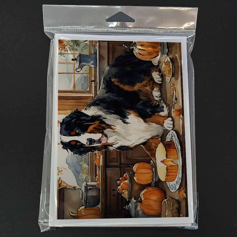 Bernese Mountain Dog Fall Kitchen Pumpkins Greeting Cards and Envelopes Pack of 8