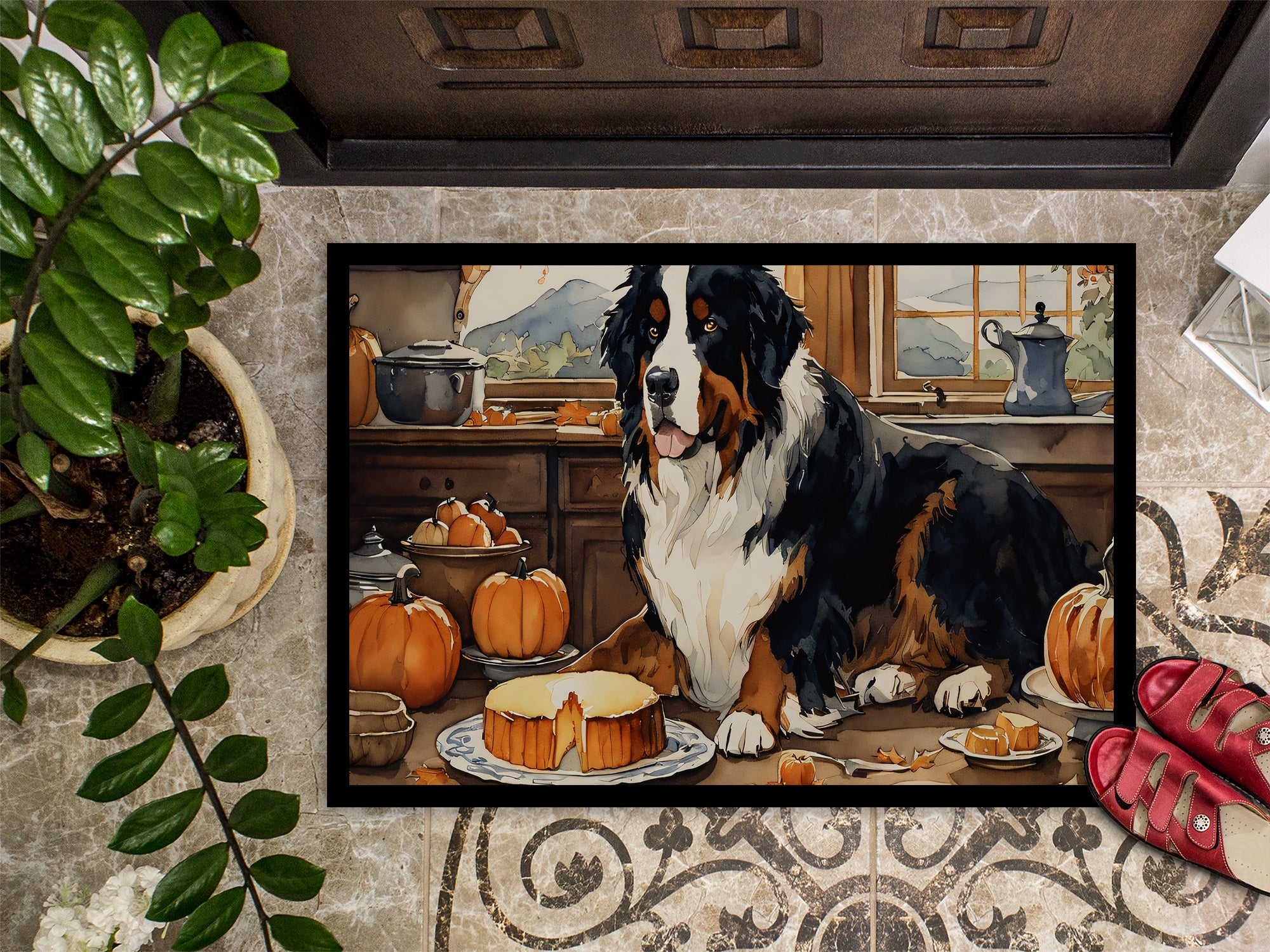 Bernese Mountain Dog Fall Kitchen Pumpkins Indoor or Outdoor Mat 24x36
