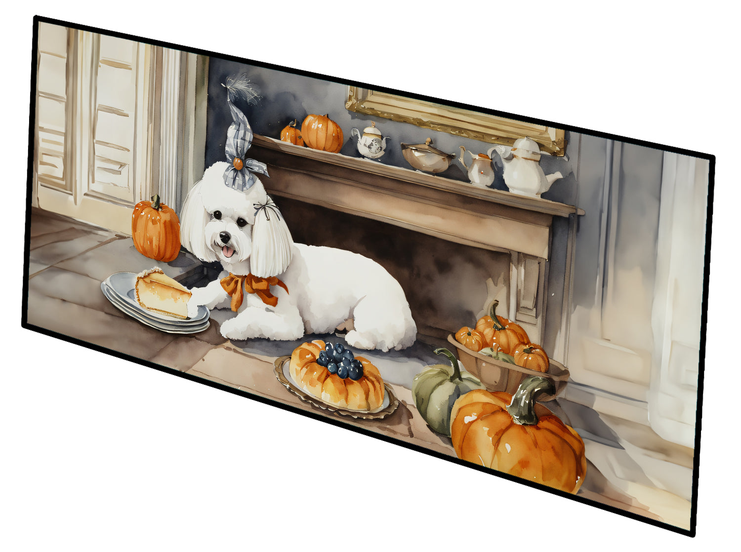 Buy this Bichon Frise Fall Kitchen Pumpkins Runner Mat 28x58