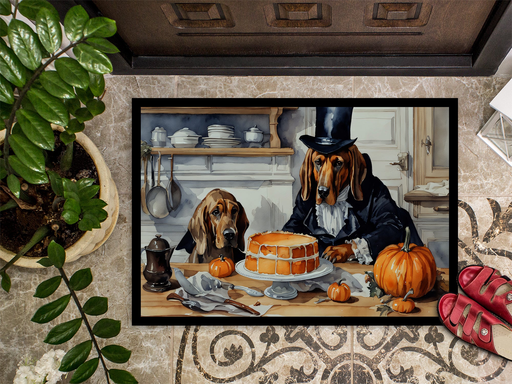 Bloodhound Fall Kitchen Pumpkins Indoor or Outdoor Mat 24x36