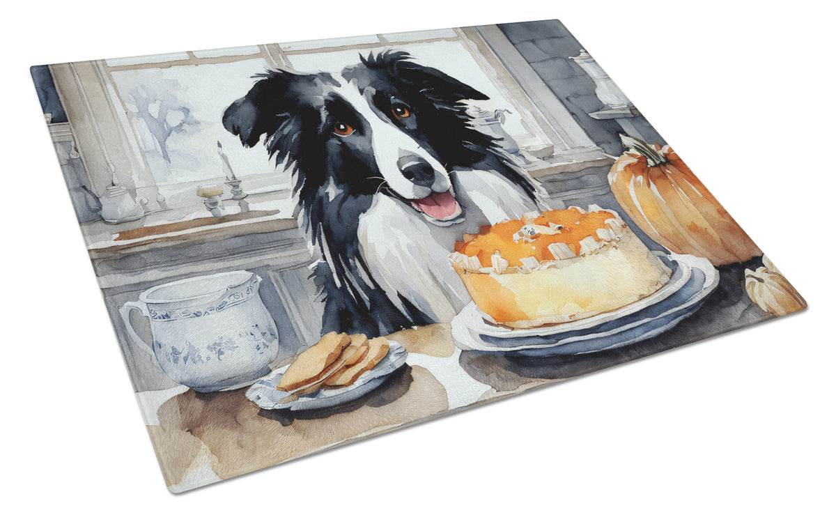 Buy this Border Collie Fall Kitchen Pumpkins Glass Cutting Board Large