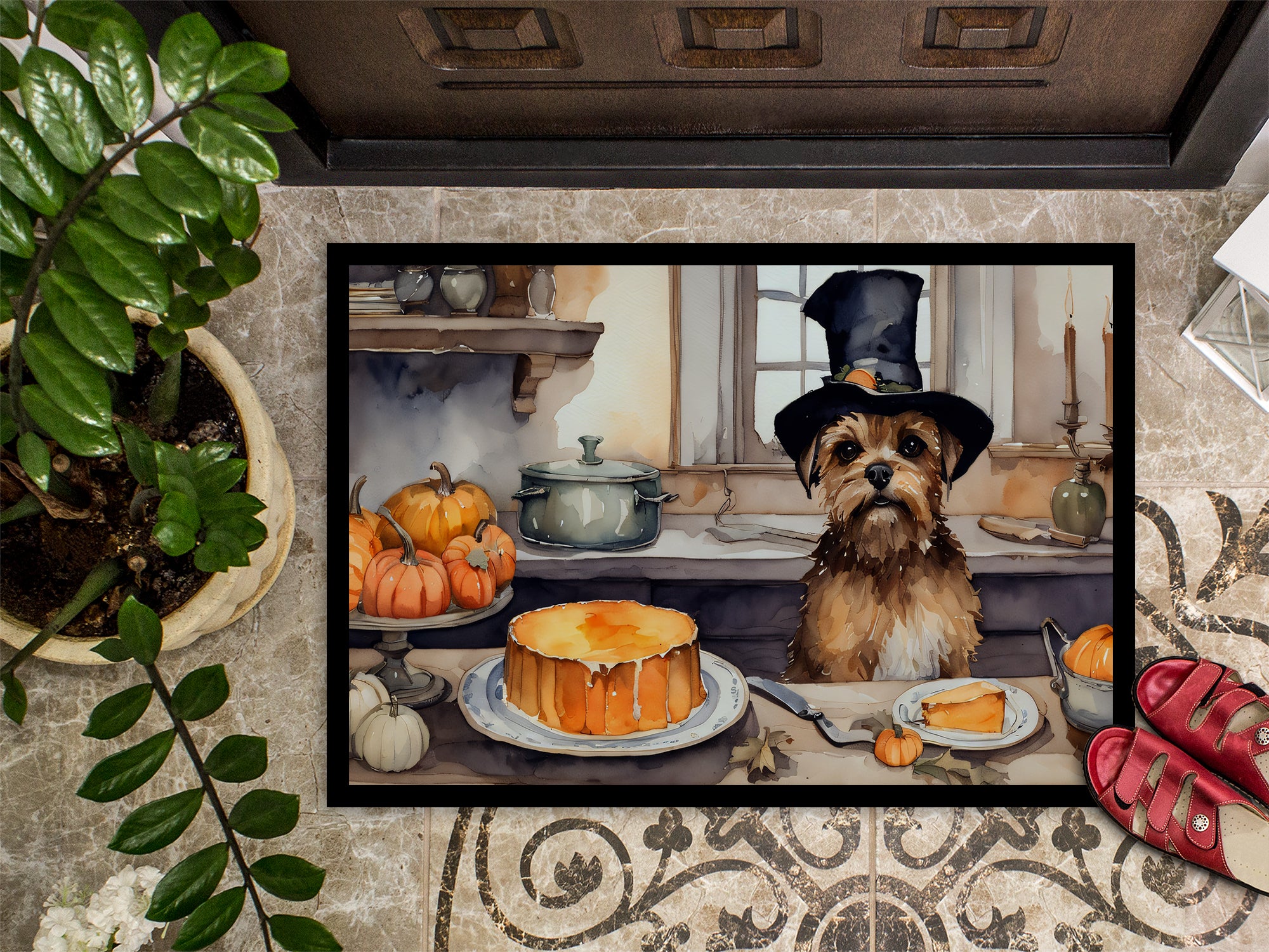 Border Terrier Fall Kitchen Pumpkins Indoor or Outdoor Mat 24x36