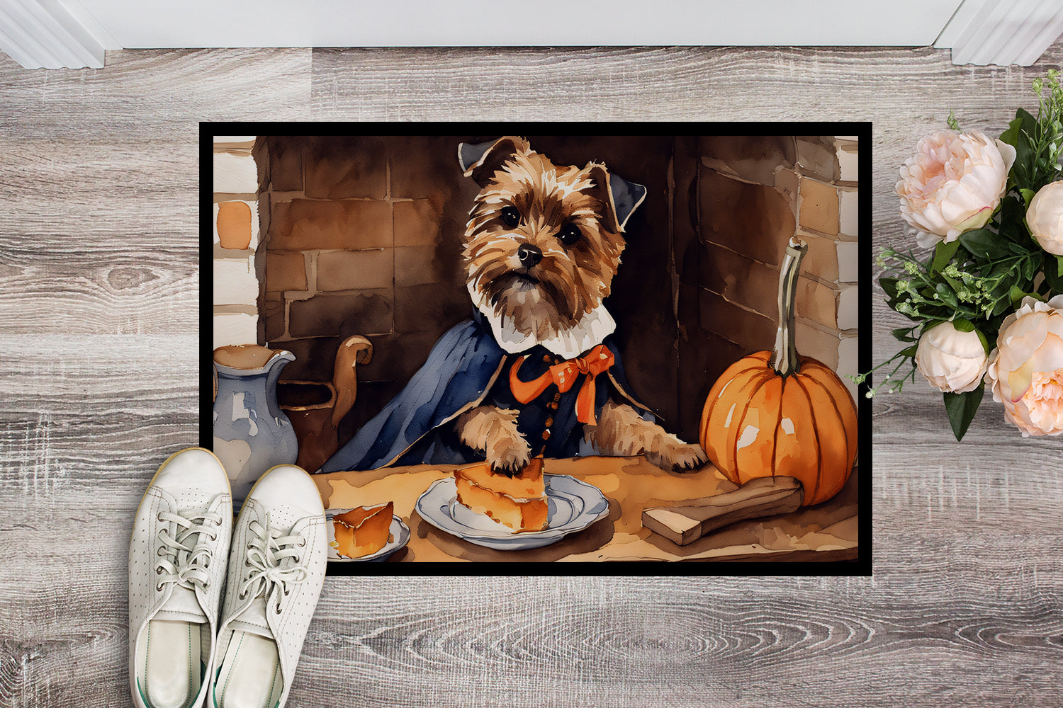 Buy this Border Terrier Fall Kitchen Pumpkins Doormat 18x27