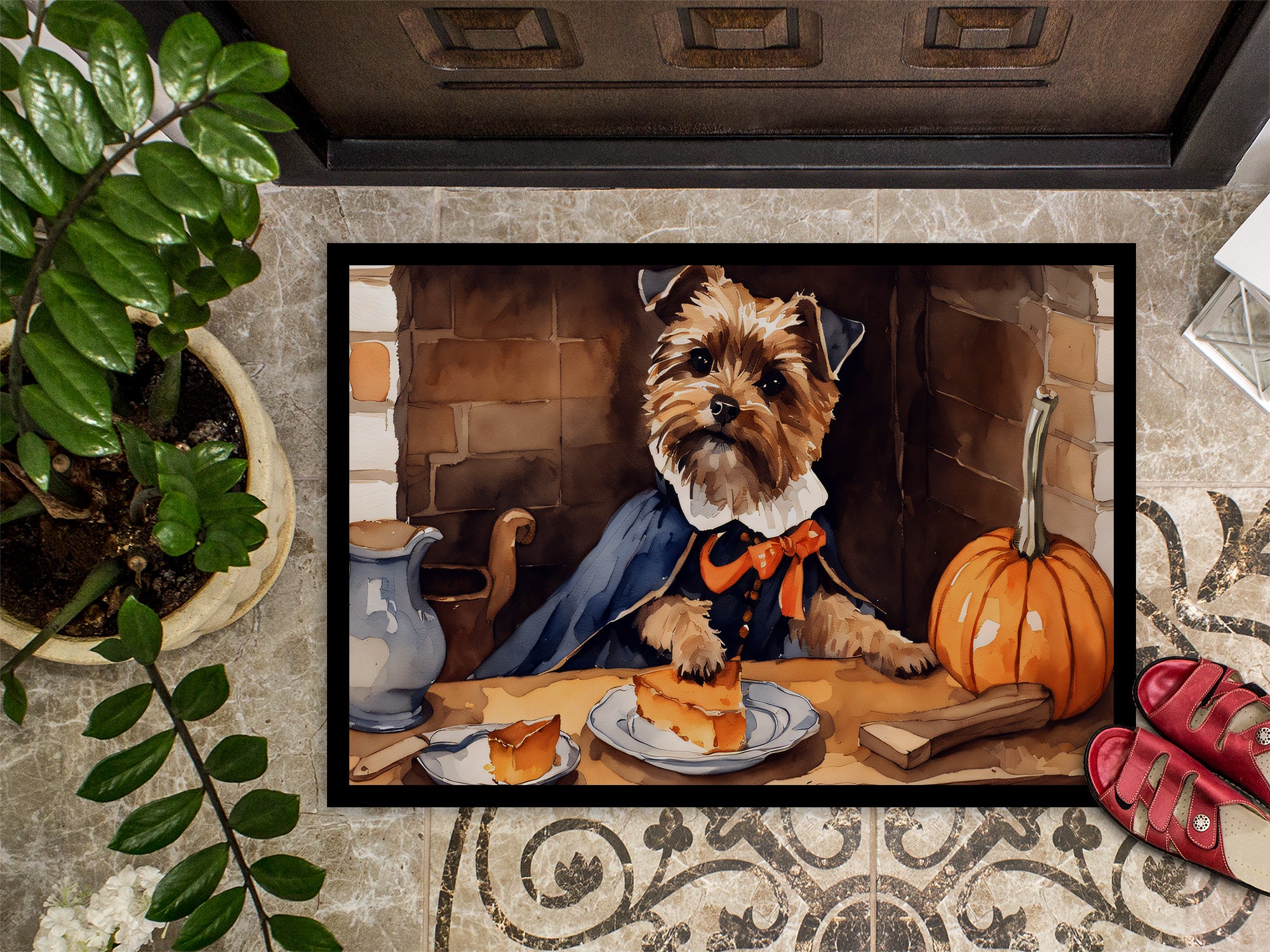 Border Terrier Fall Kitchen Pumpkins Doormat 18x27