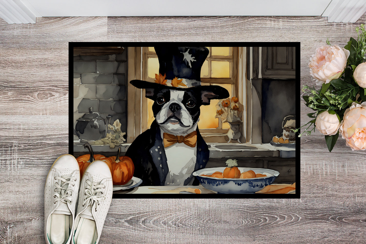 Buy this Boston Terrier Fall Kitchen Pumpkins Doormat 18x27