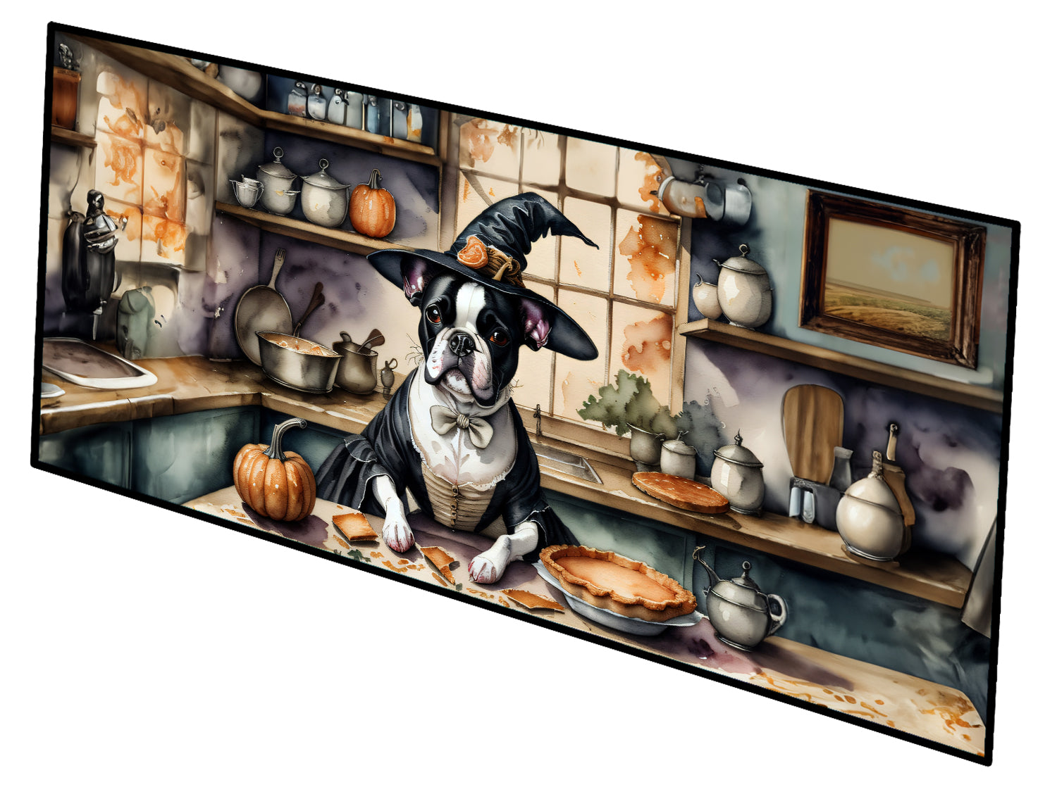 Buy this Boston Terrier Fall Kitchen Pumpkins Runner Mat 28x58