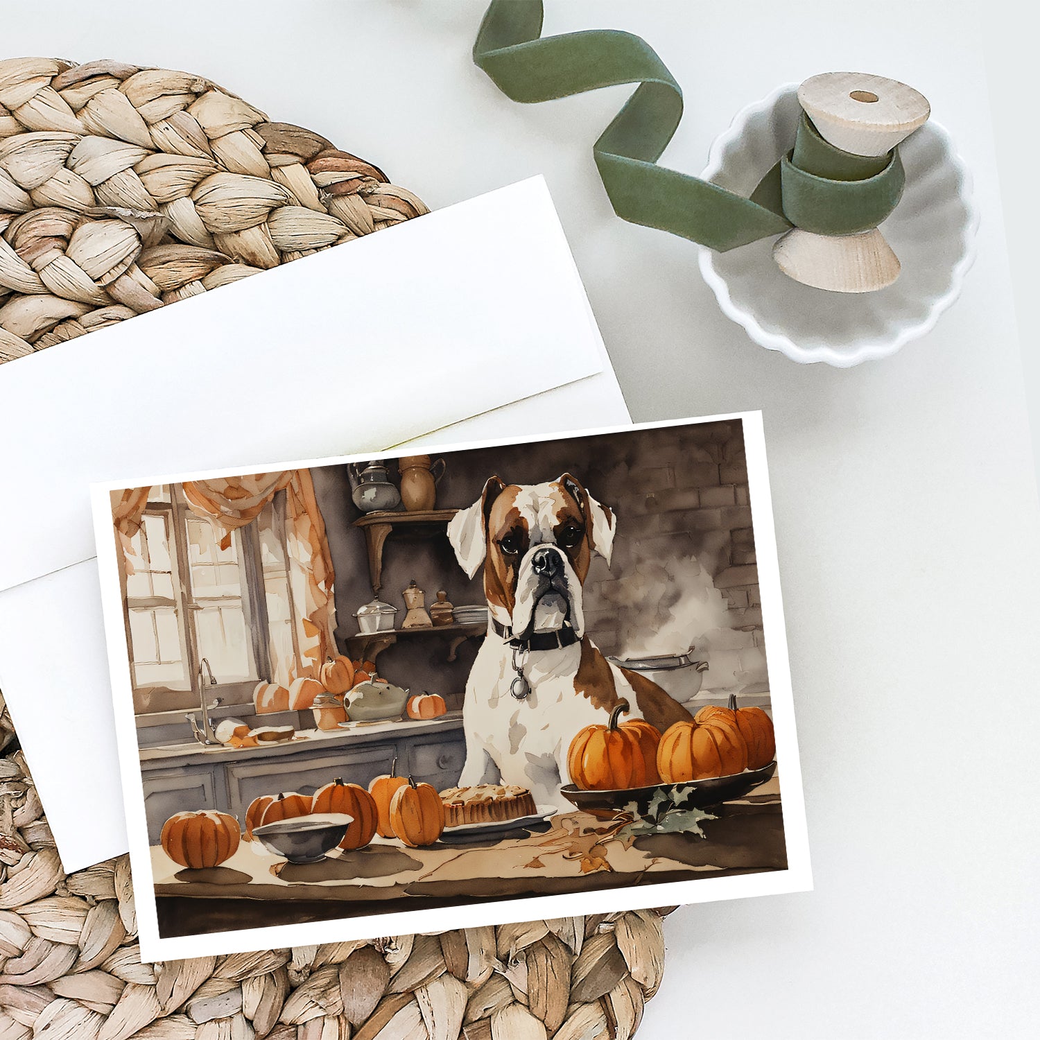 Buy this Boxer Fall Kitchen Pumpkins Greeting Cards and Envelopes Pack of 8