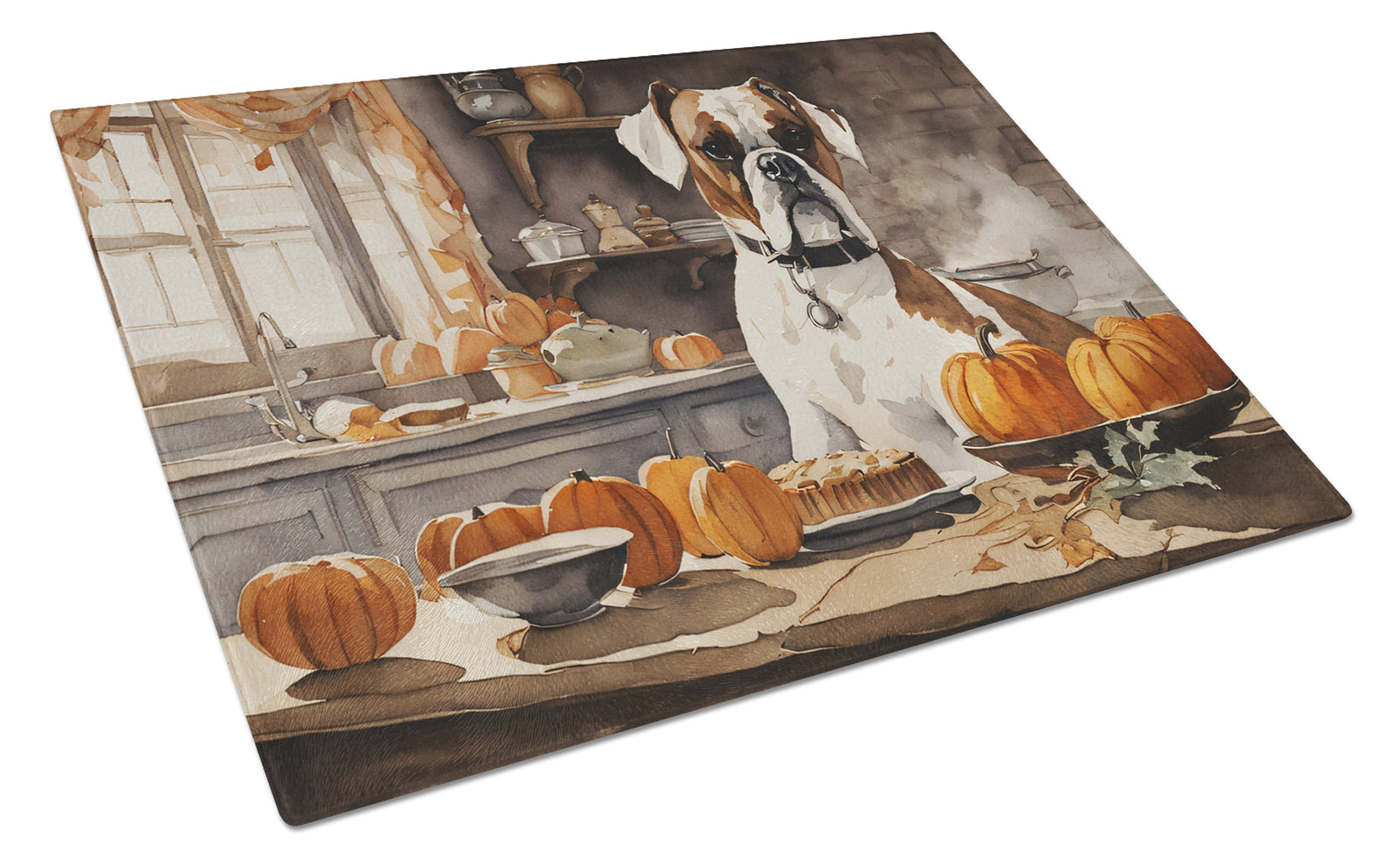 Buy this Boxer Fall Kitchen Pumpkins Glass Cutting Board Large