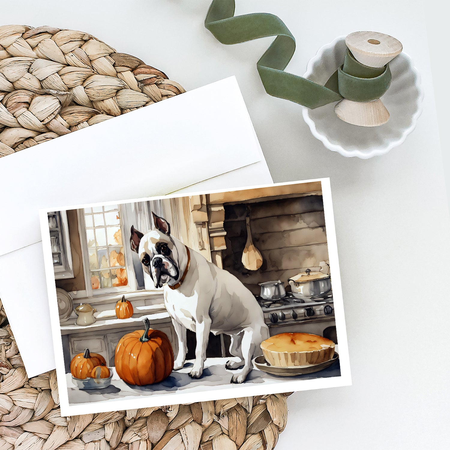 Boxer Fall Kitchen Pumpkins Greeting Cards and Envelopes Pack of 8