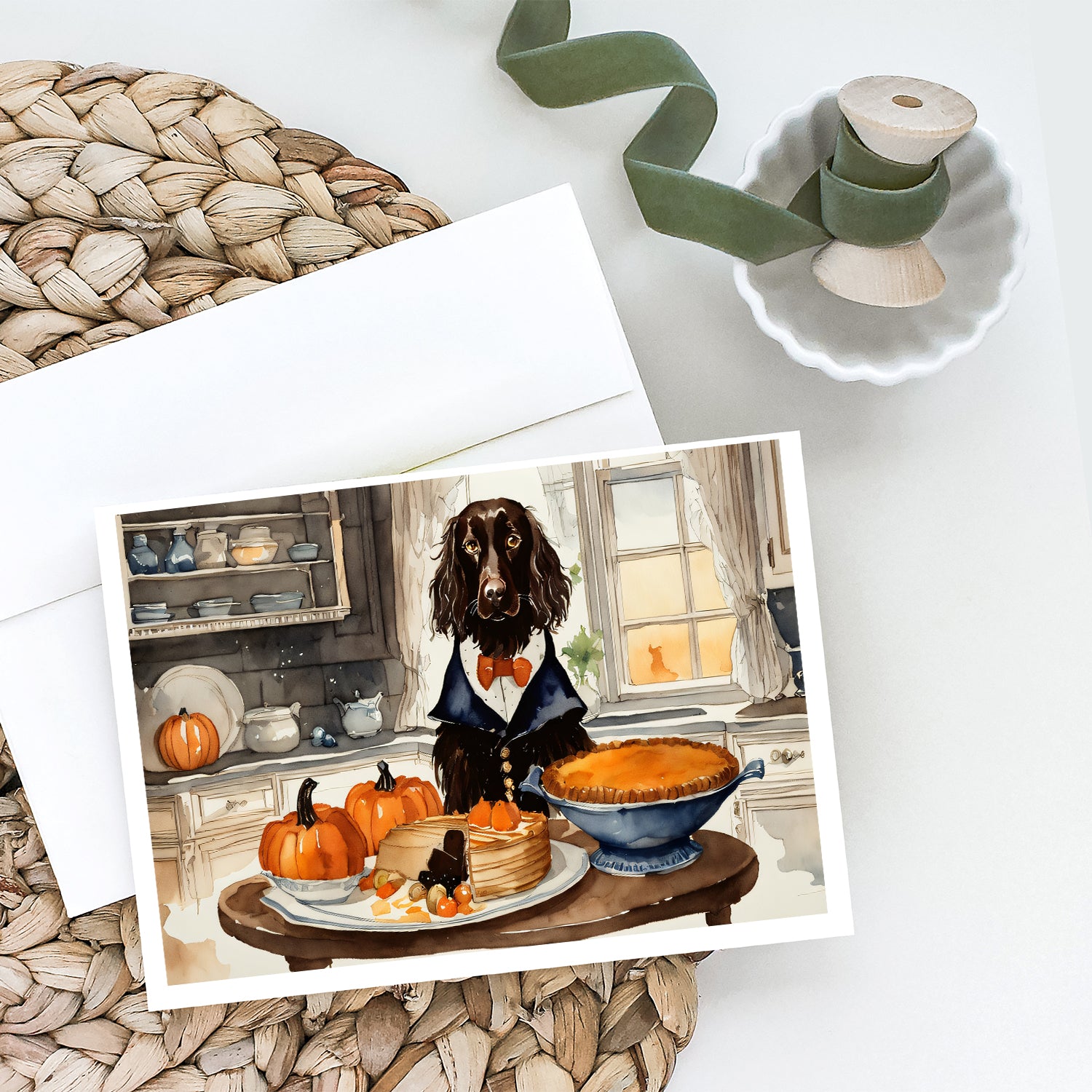 Boykin Spaniel Fall Kitchen Pumpkins Greeting Cards and Envelopes Pack of 8