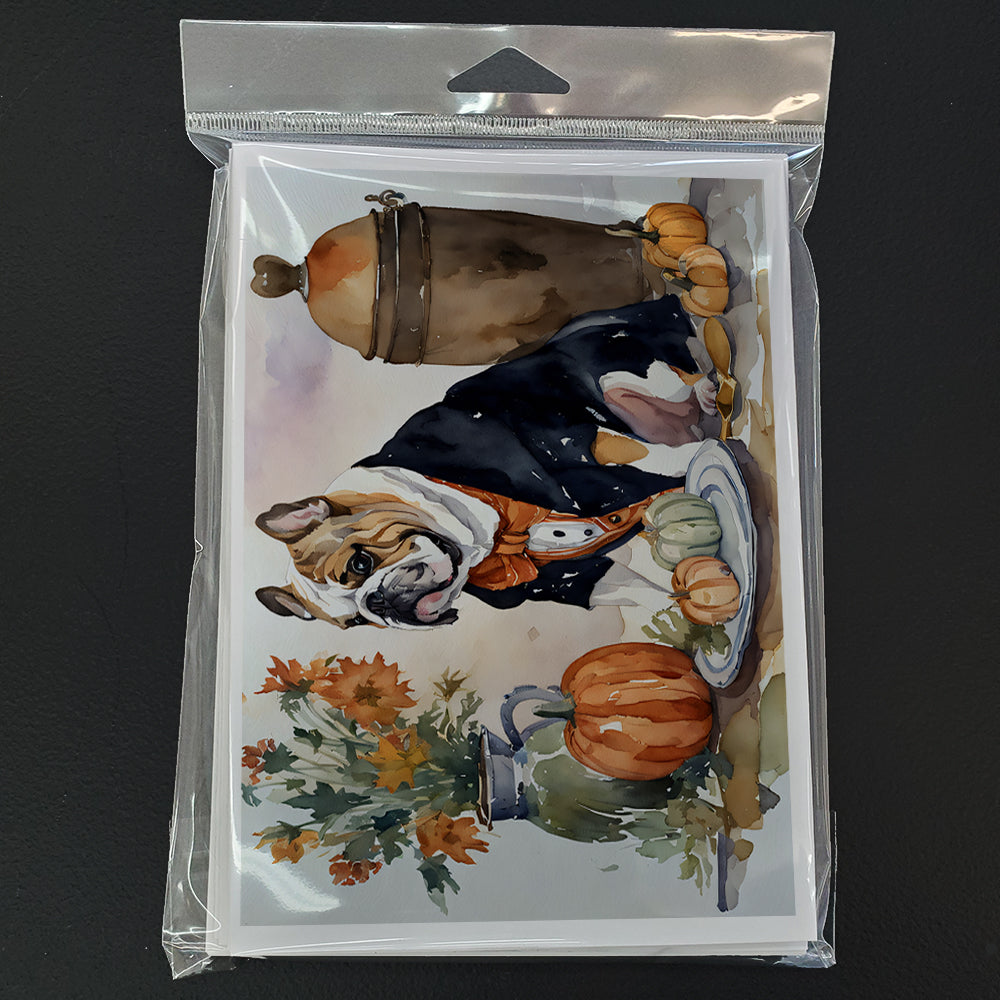 English Bulldog Fall Kitchen Pumpkins Greeting Cards and Envelopes Pack of 8