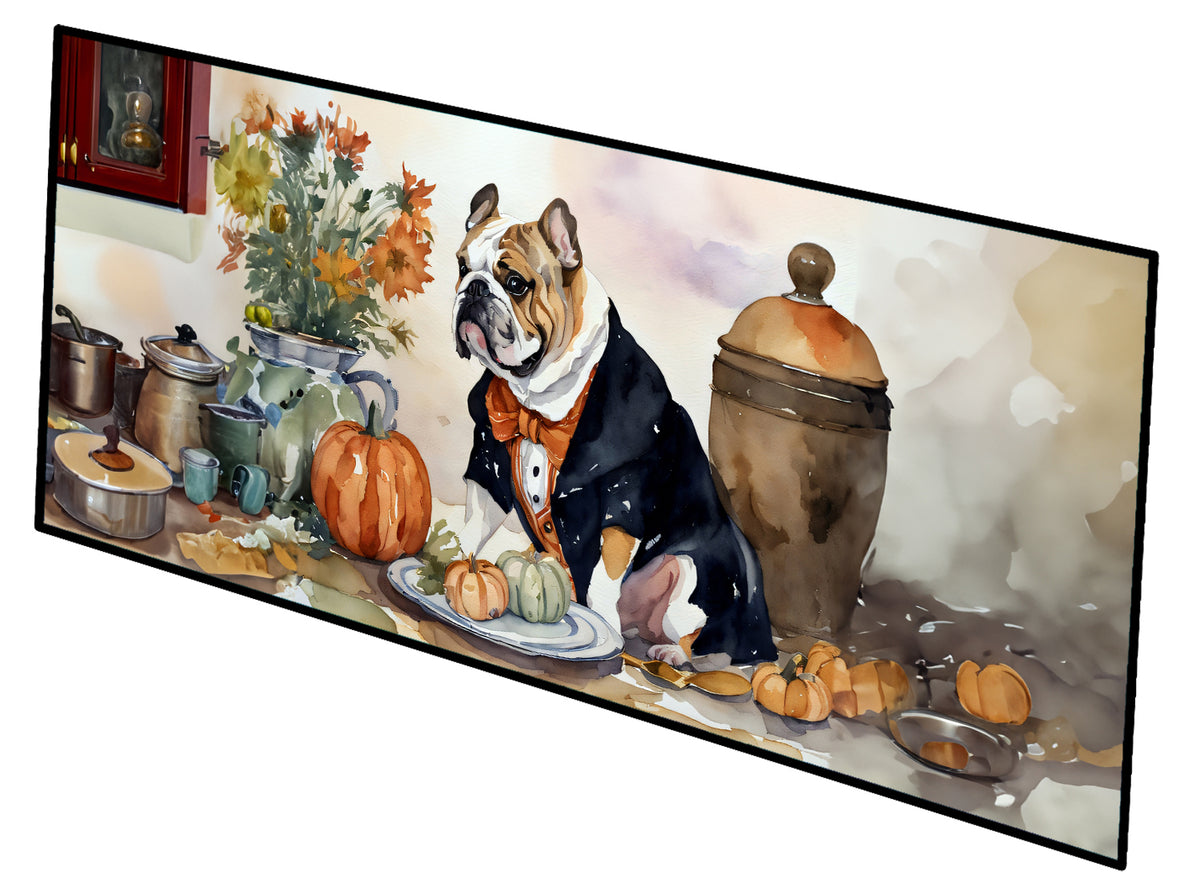 Buy this English Bulldog Fall Kitchen Pumpkins Runner Mat 28x58