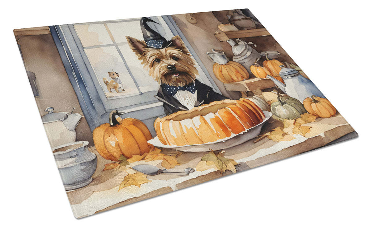 Buy this Cairn Terrier Fall Kitchen Pumpkins Glass Cutting Board Large