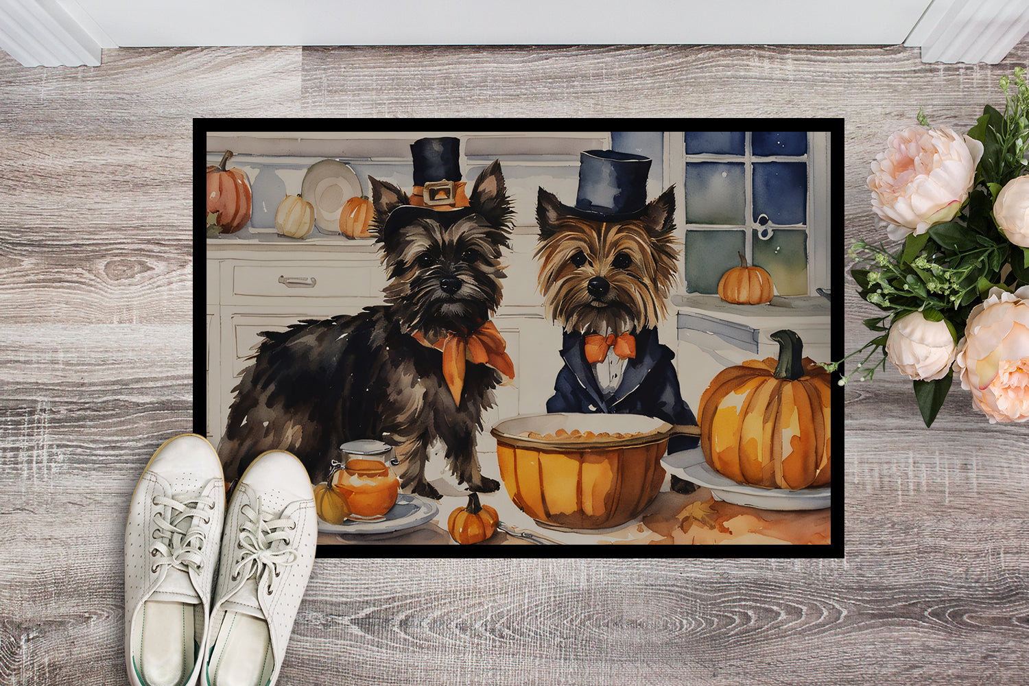 Cairn Terrier Fall Kitchen Pumpkins Doormat 18x27