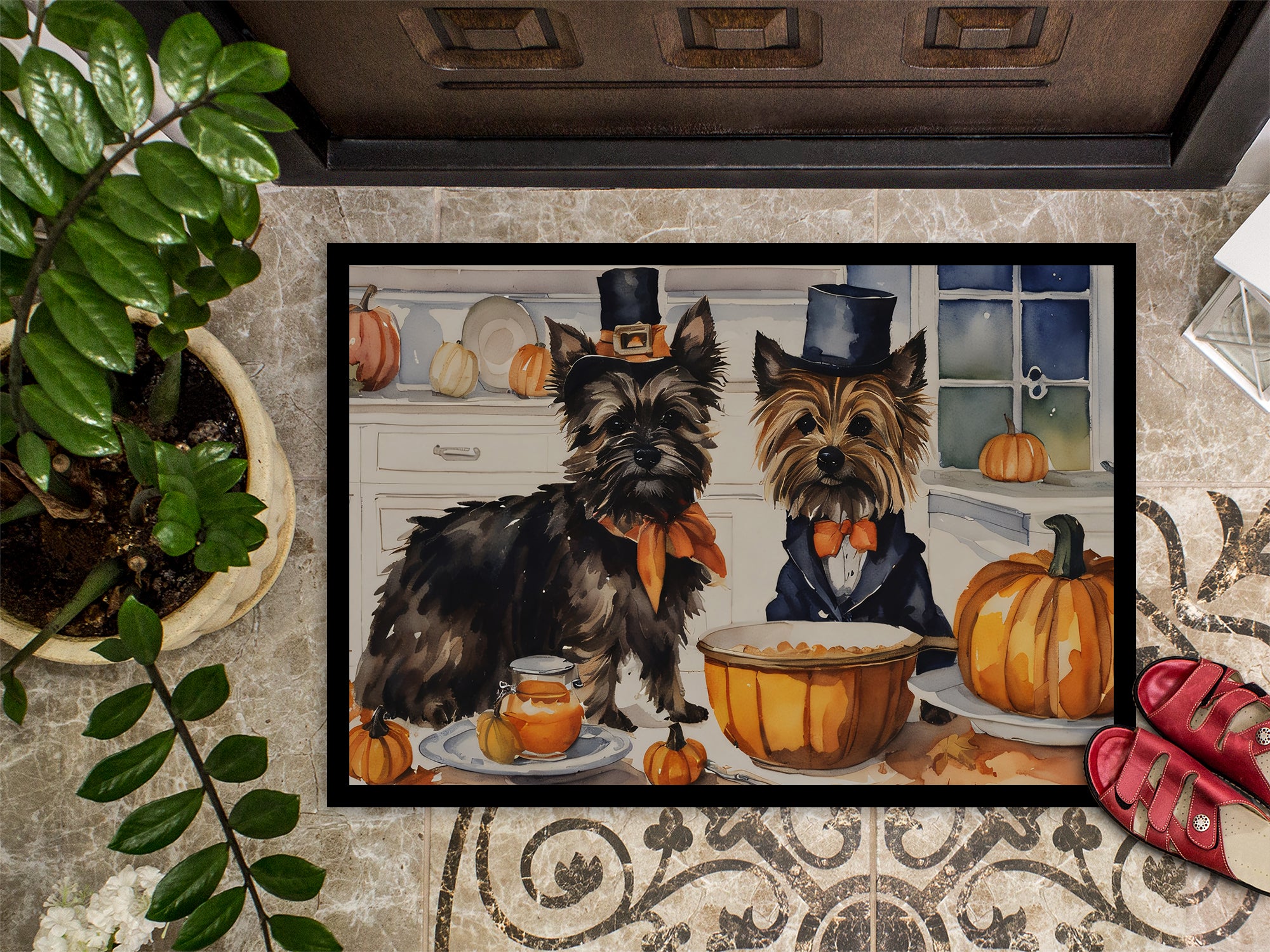 Cairn Terrier Fall Kitchen Pumpkins Doormat 18x27
