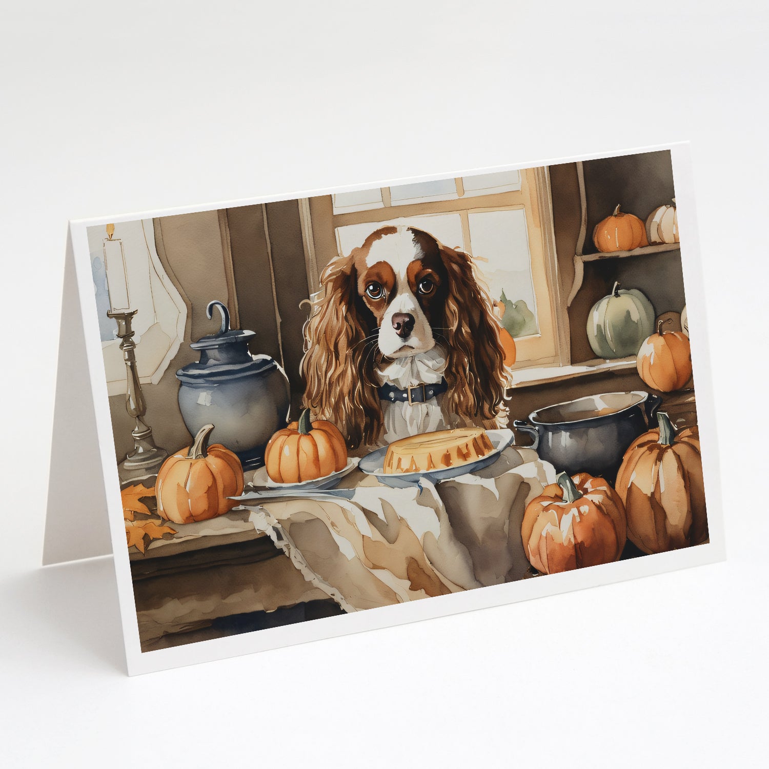 Buy this Cavalier Spaniel Fall Kitchen Pumpkins Greeting Cards and Envelopes Pack of 8