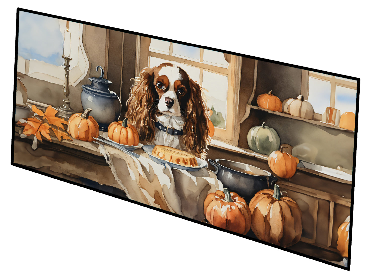 Buy this Cavalier Spaniel Fall Kitchen Pumpkins Runner Mat 28x58