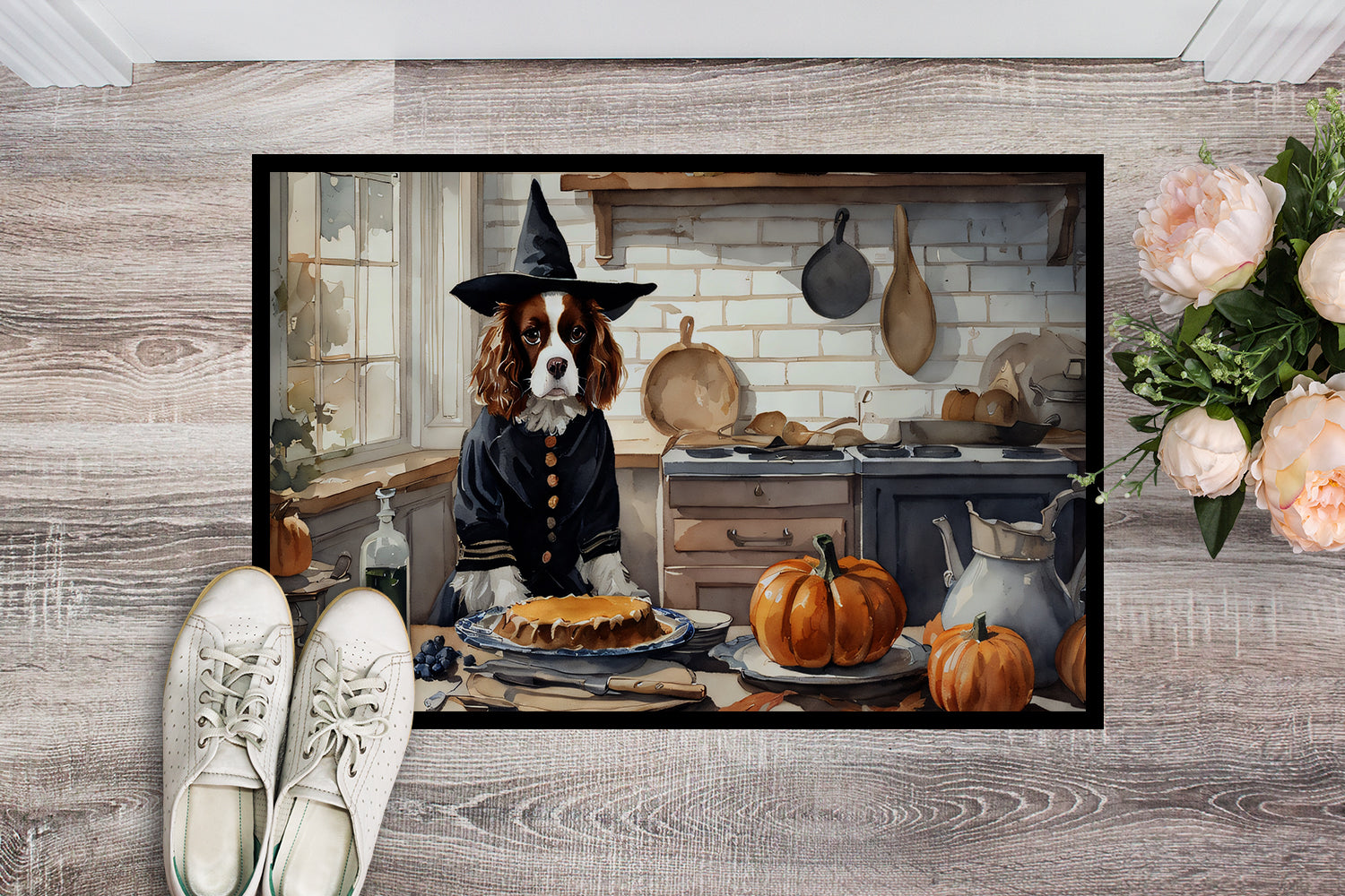 Cavalier Spaniel Fall Kitchen Pumpkins Indoor or Outdoor Mat 24x36