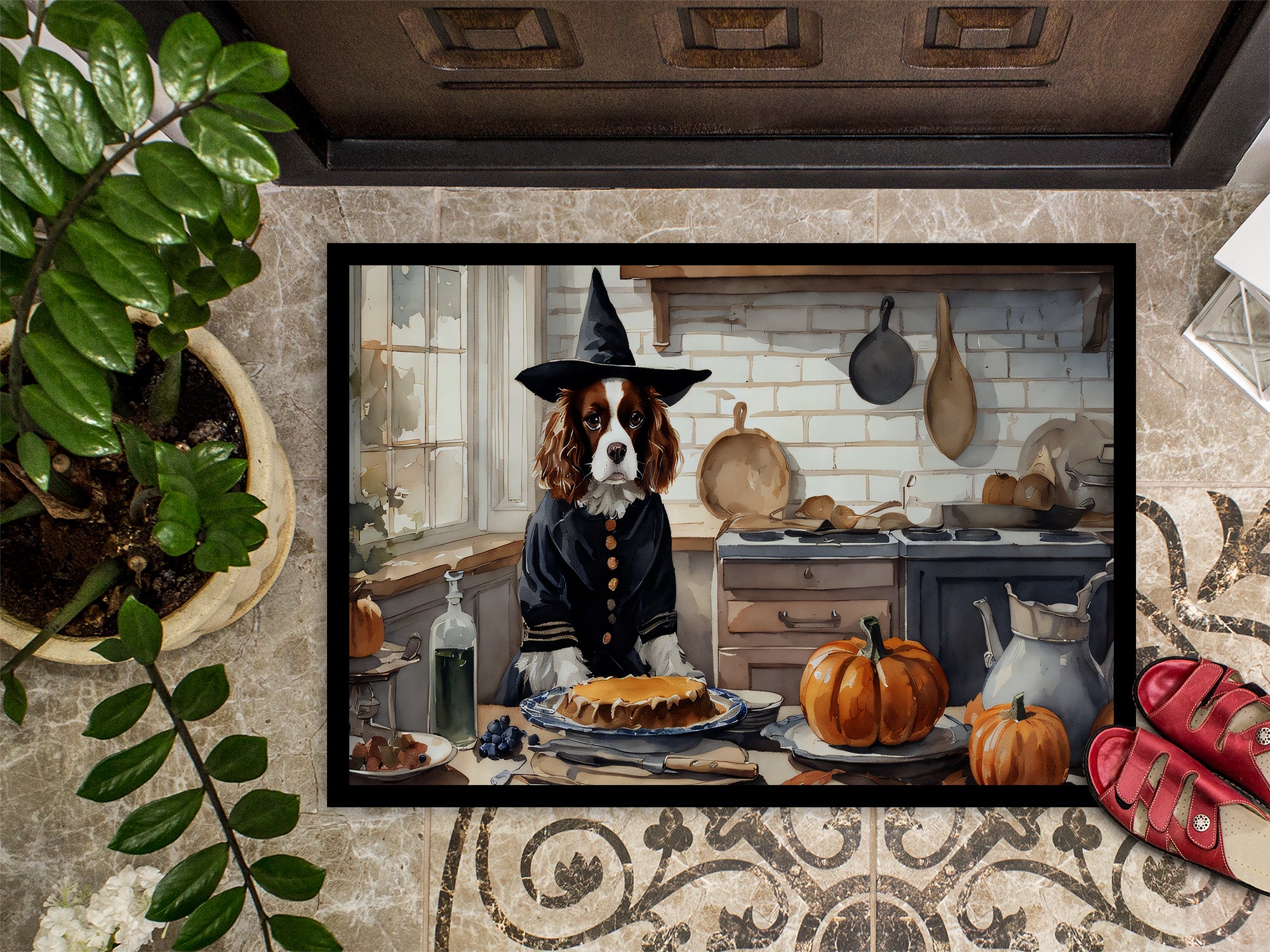 Cavalier Spaniel Fall Kitchen Pumpkins Indoor or Outdoor Mat 24x36