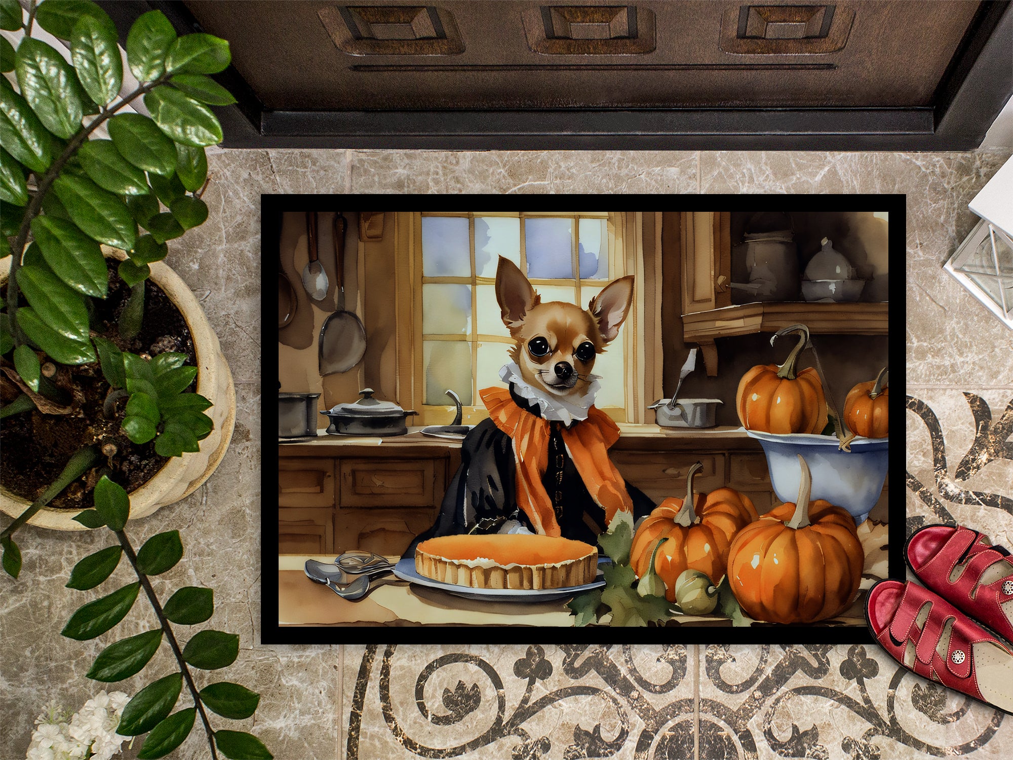 Chihuahua Fall Kitchen Pumpkins Indoor or Outdoor Mat 24x36
