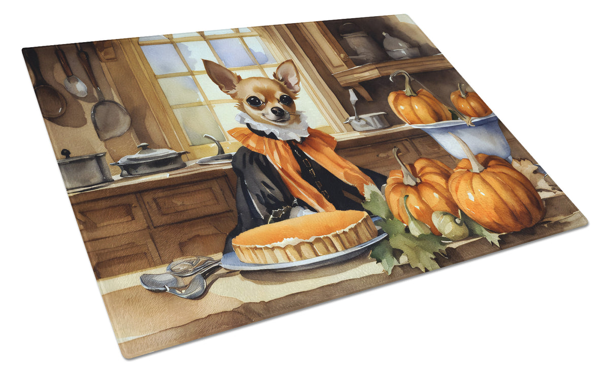 Buy this Chihuahua Fall Kitchen Pumpkins Glass Cutting Board Large