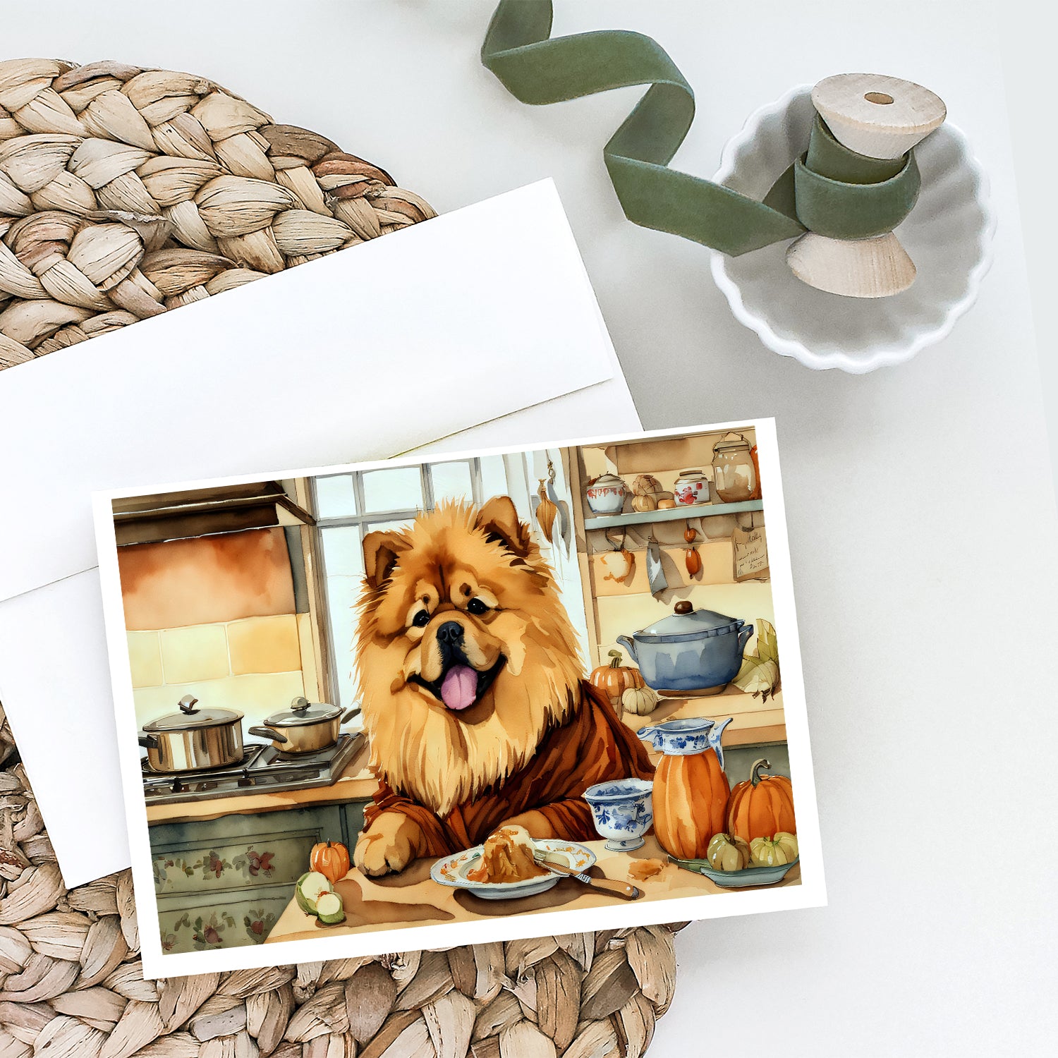 Chow Chow Fall Kitchen Pumpkins Greeting Cards and Envelopes Pack of 8