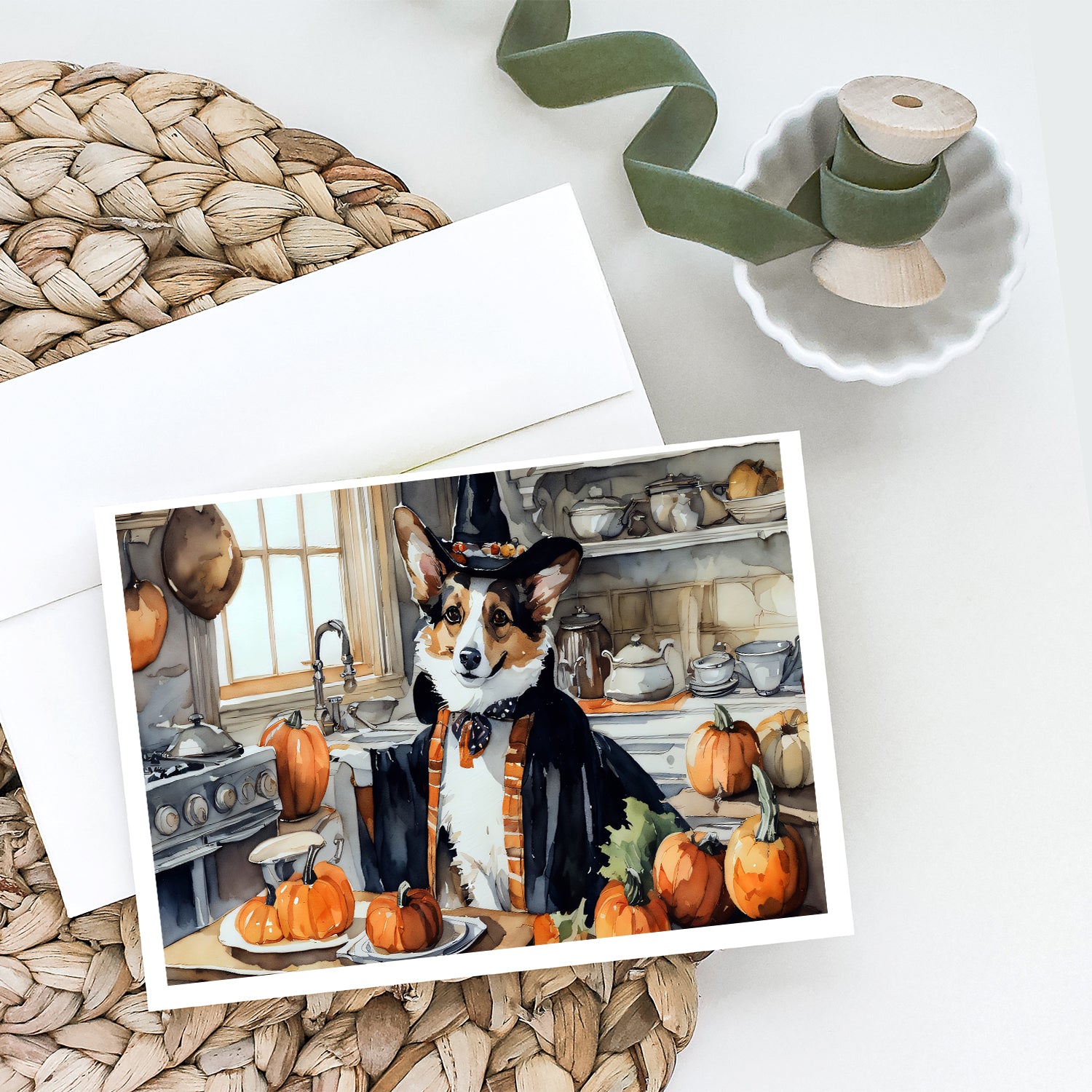Corgi Fall Kitchen Pumpkins Greeting Cards and Envelopes Pack of 8