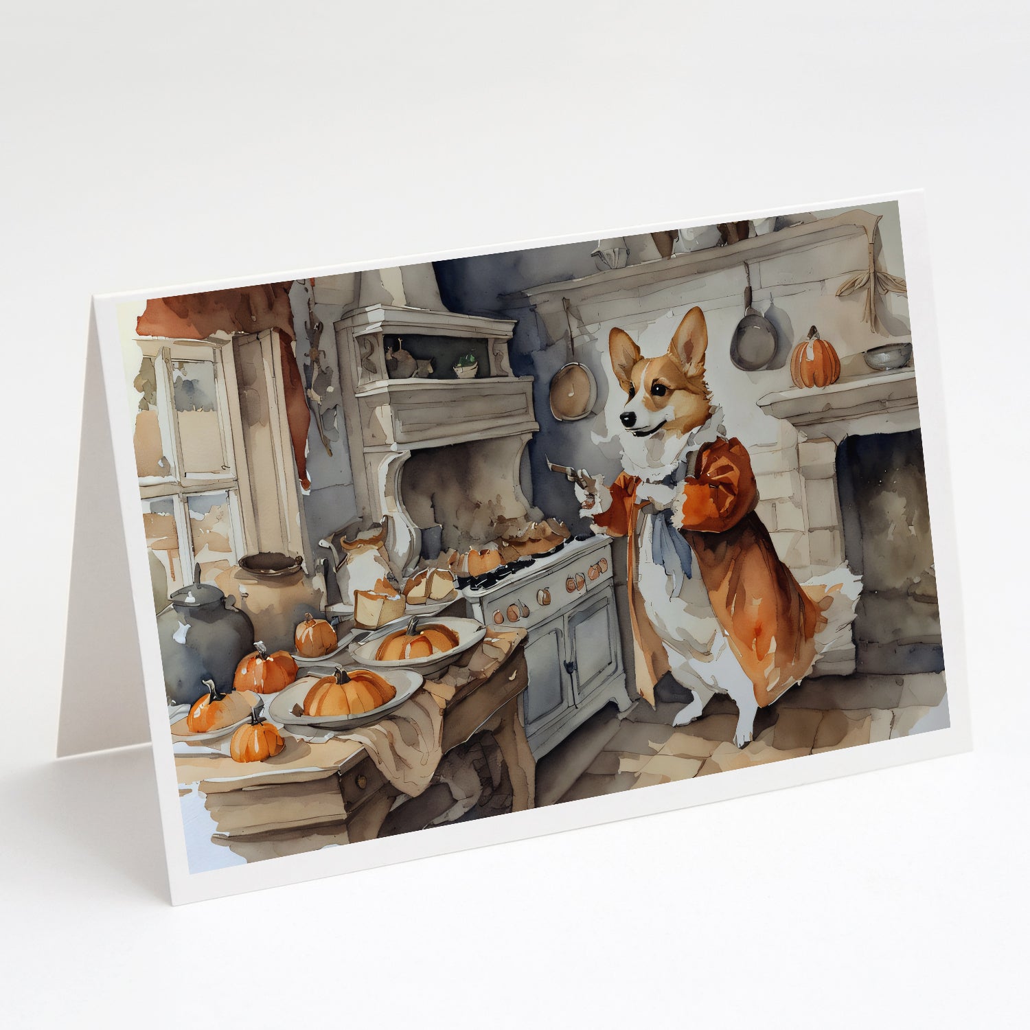 Buy this Corgi Fall Kitchen Pumpkins Greeting Cards and Envelopes Pack of 8