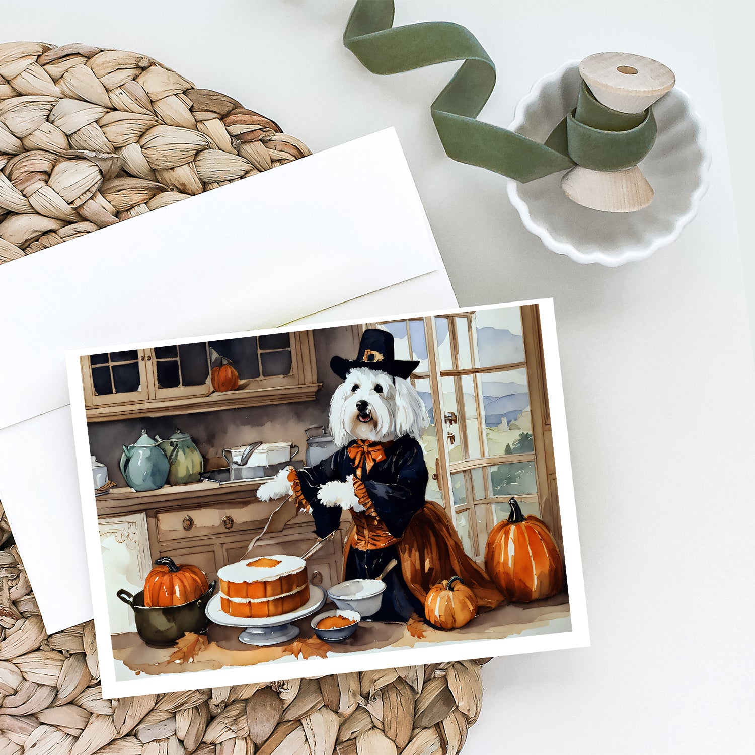 Coton De Tulear Fall Kitchen Pumpkins Greeting Cards and Envelopes Pack of 8